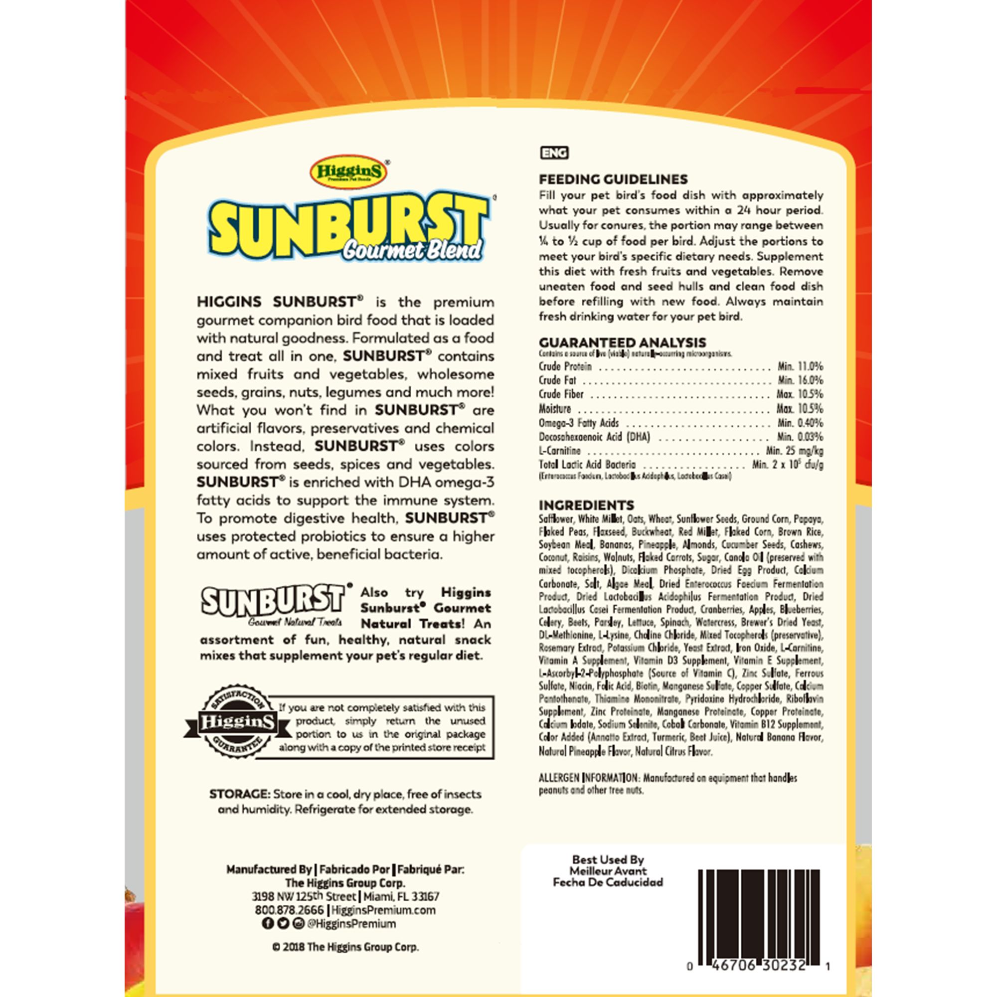Higgins Sunburst Gourmet Blend Conure Food - Seed Blend - thumbnail 2