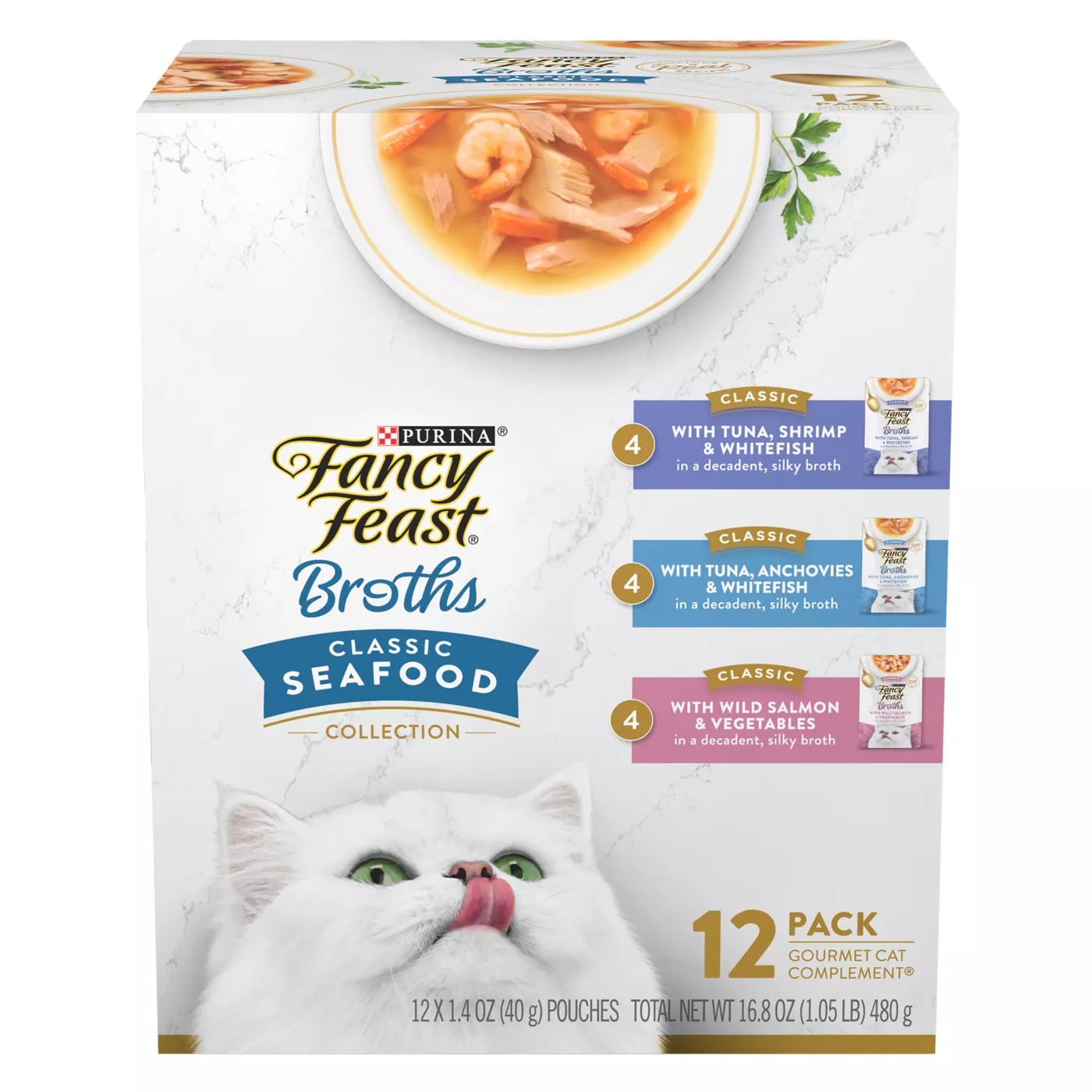 Fancy Feast Broths Adult Food Topper Limited Ingredients Variety Pack 12 CT 16.8 OZ