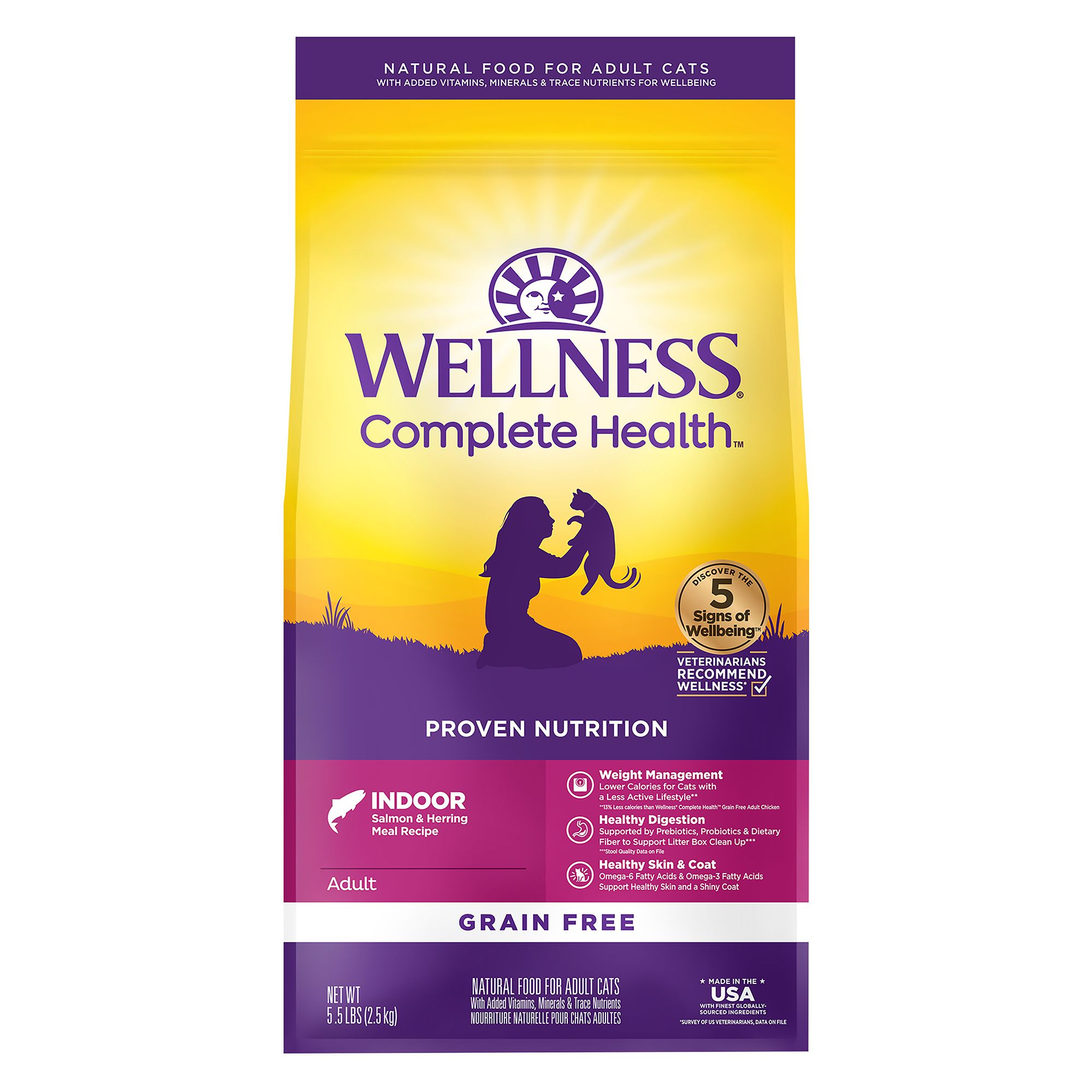 Wellness Complete Health Indoor Natural Salmon Herring Grain Free Dry Cat Food 5.5 lb