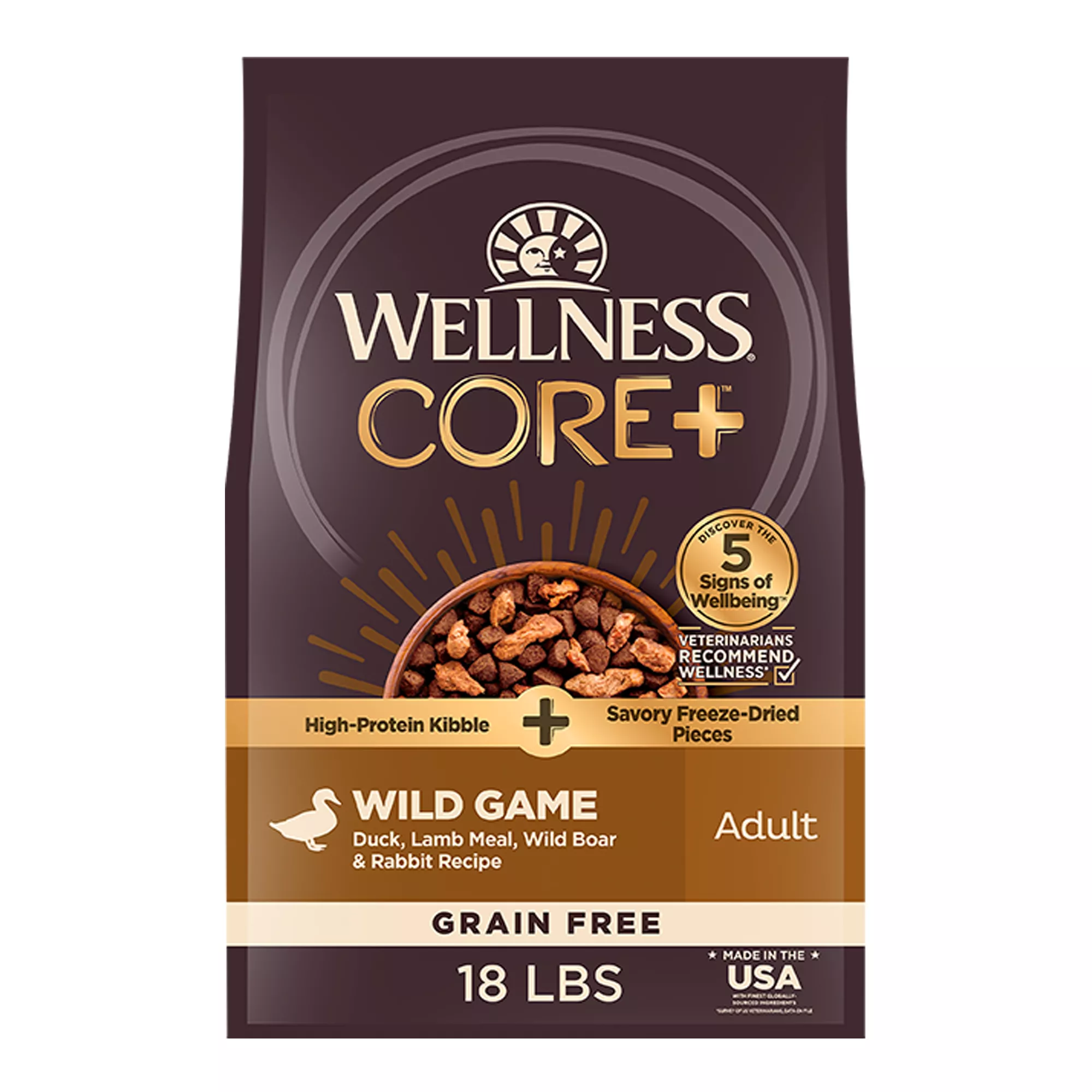 Wellness® CORE+ Kibble + Freeze-Dried Pieces Adult Dry Dog Food - Grain Free, Wild Game