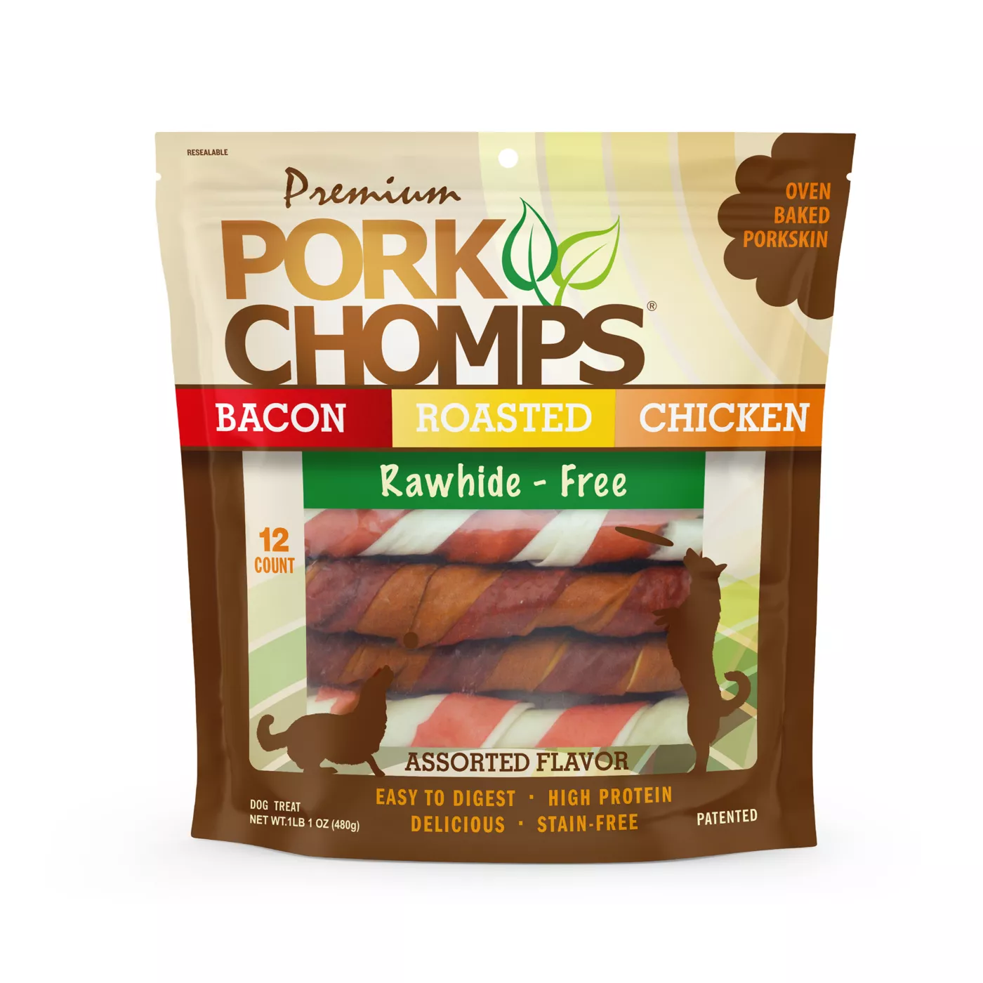 Pork Chomps Rawhide Free Twists Dog Treat Assorted