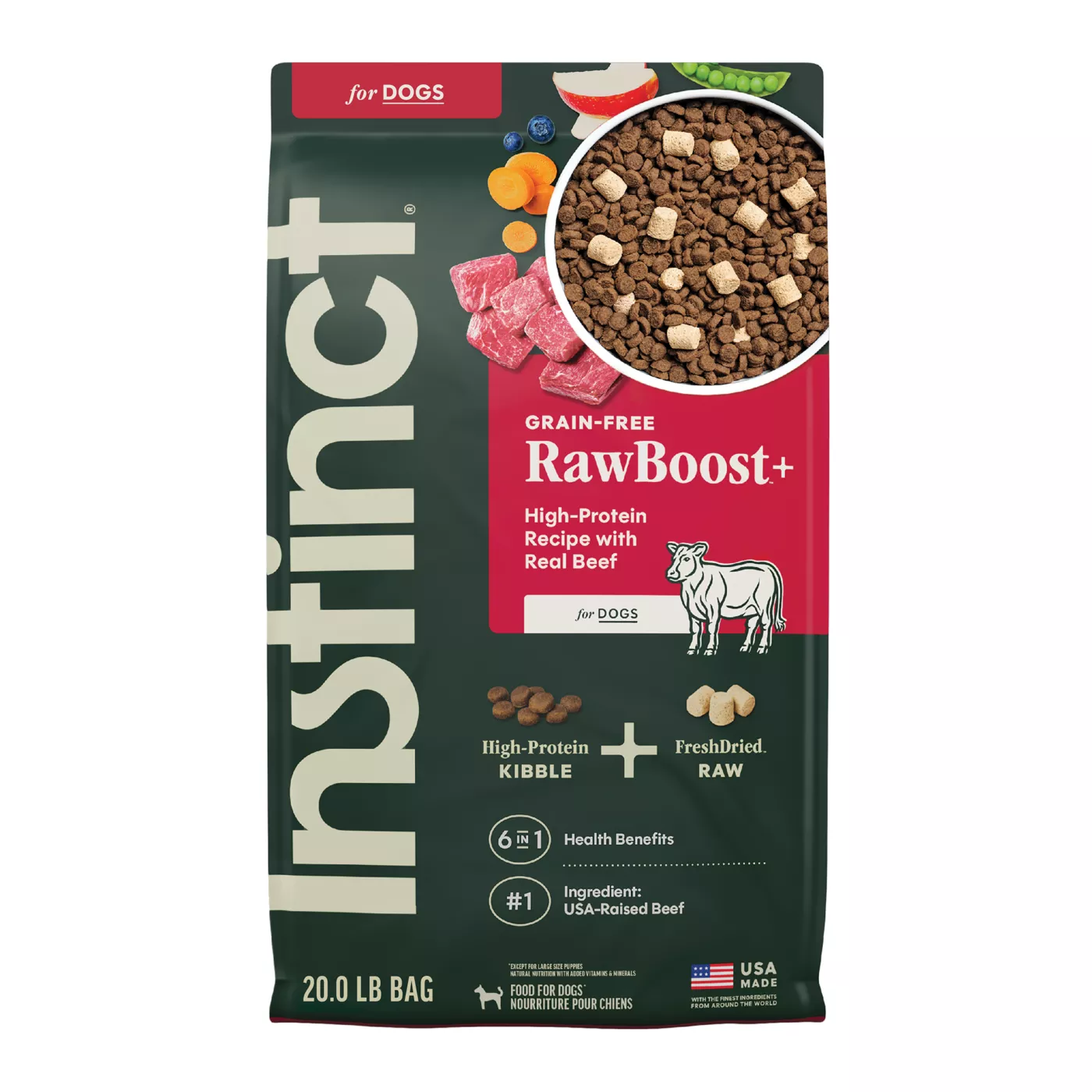 Instinct® Raw Boost Kibble + Freeze-Dried Raw All Life Stages Dry Dog Food  - Raw, Grain Free, Beef