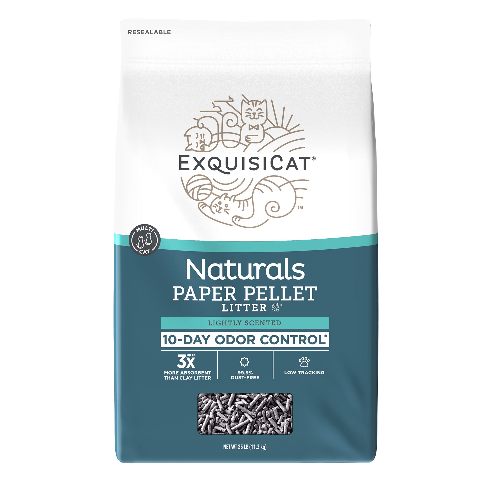 ExquisiCat Naturals Paper Pellet Cat Litter Natural Multi Cat Lightly Scented 25 lb