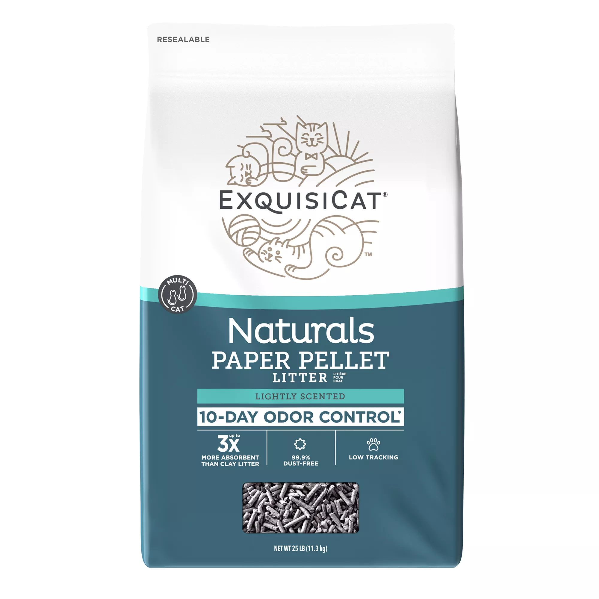 ExquisiCat Naturals Multi-Cat Paper Pellet Cat Litter - Scented, Low Dust, Low Tracking, Natural