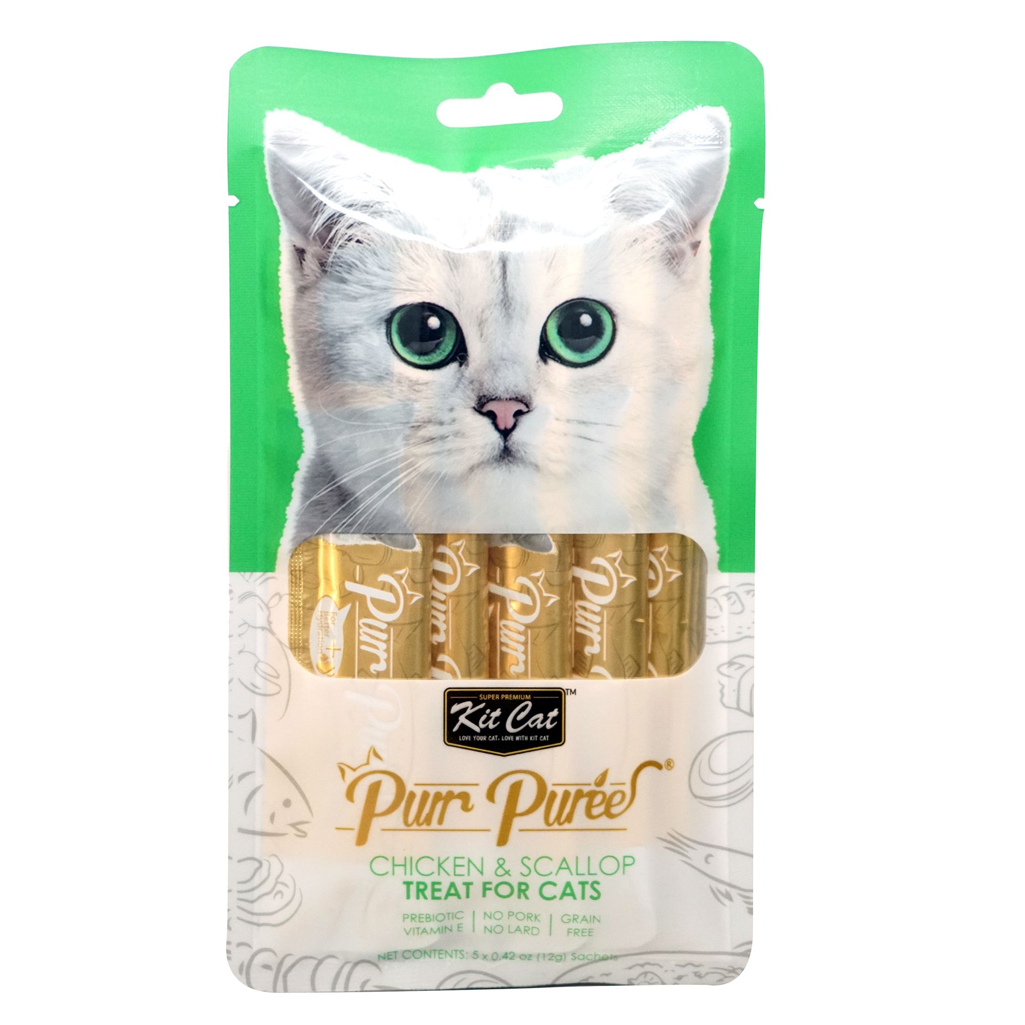 Kit Cat Purr Puree Cat Treat Natural, Grain Free, Chicken & Scallop