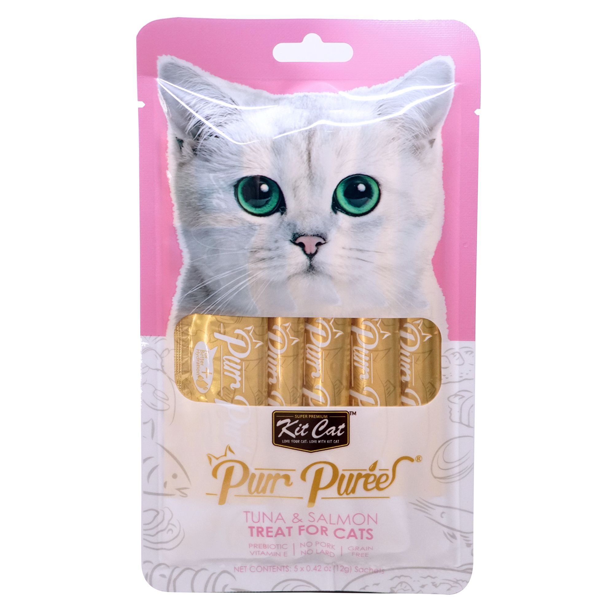 Kit Cat Purr Puree Cat Treat Natural, Grain Free, Tuna & Salmon cat