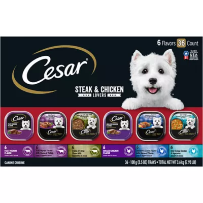 Product Cesar® Classics Steak & Chicken Lovers Adult Wet Dog Food - Loaf & Filets in Gravy, 36 Count