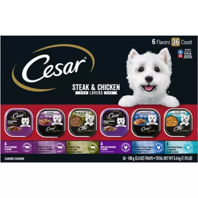 Product Cesar® Classics Steak & Chicken Lovers Adult Wet Dog Food - Loaf & Filets in Gravy, 36 Count