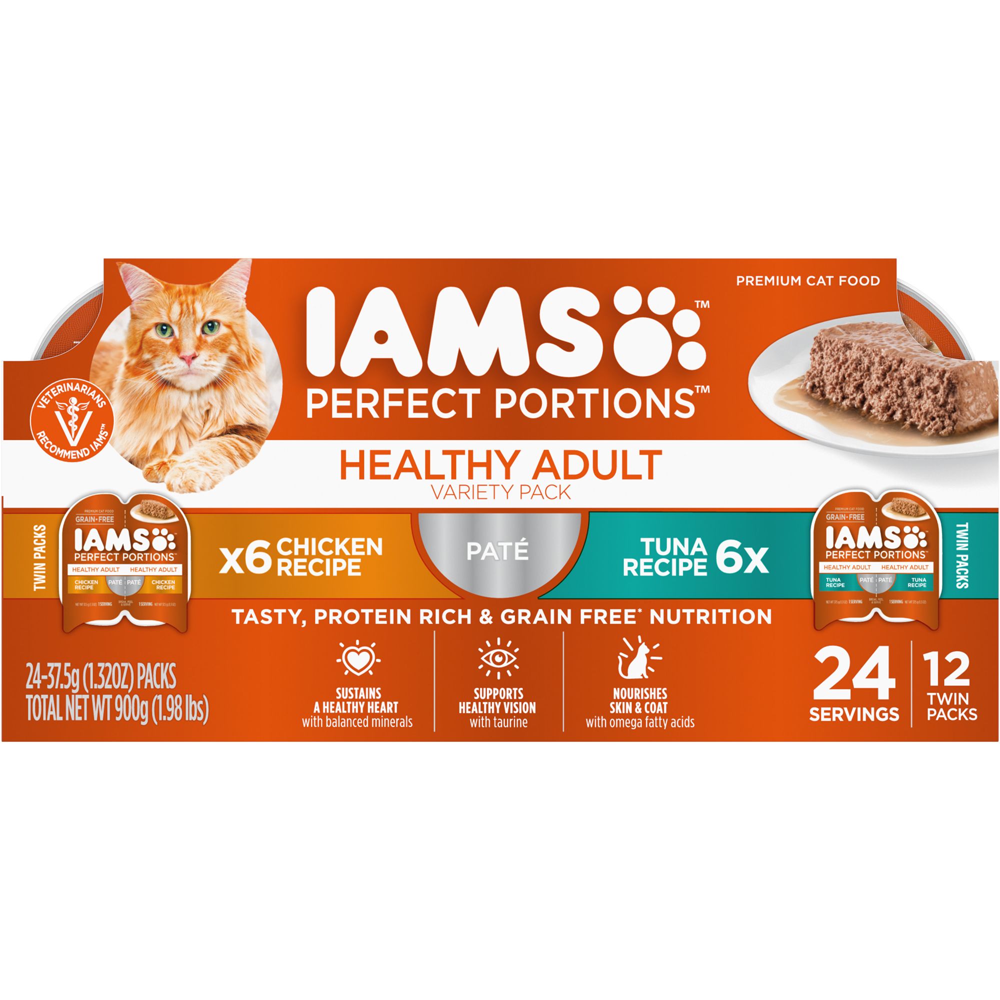 Iams Perfect Portions Healthy Adult Wet Cat Food Grain Free Paté Variety Pack, 12ct