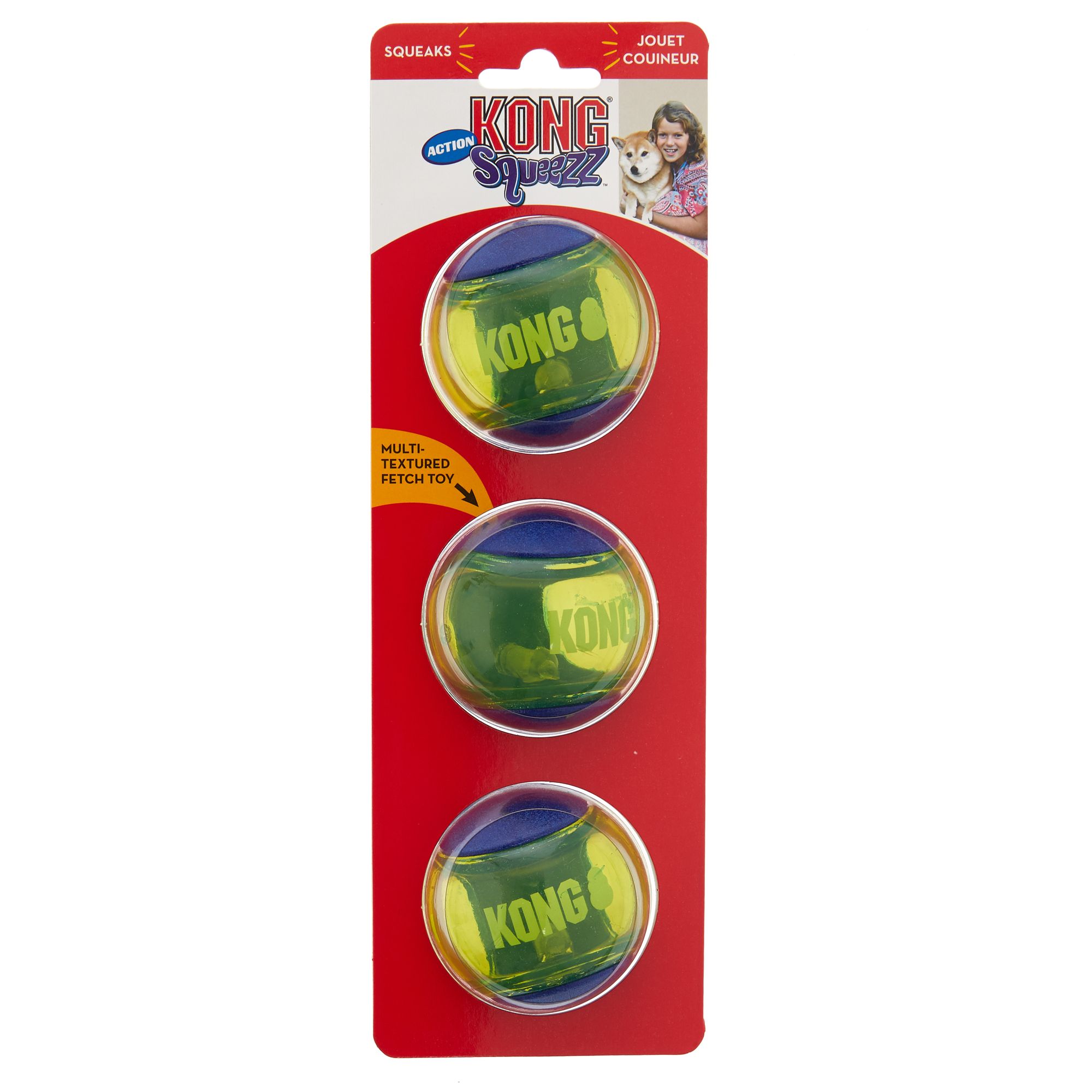 KONG Squeezz Action Ball Dog Toys 3 Pack