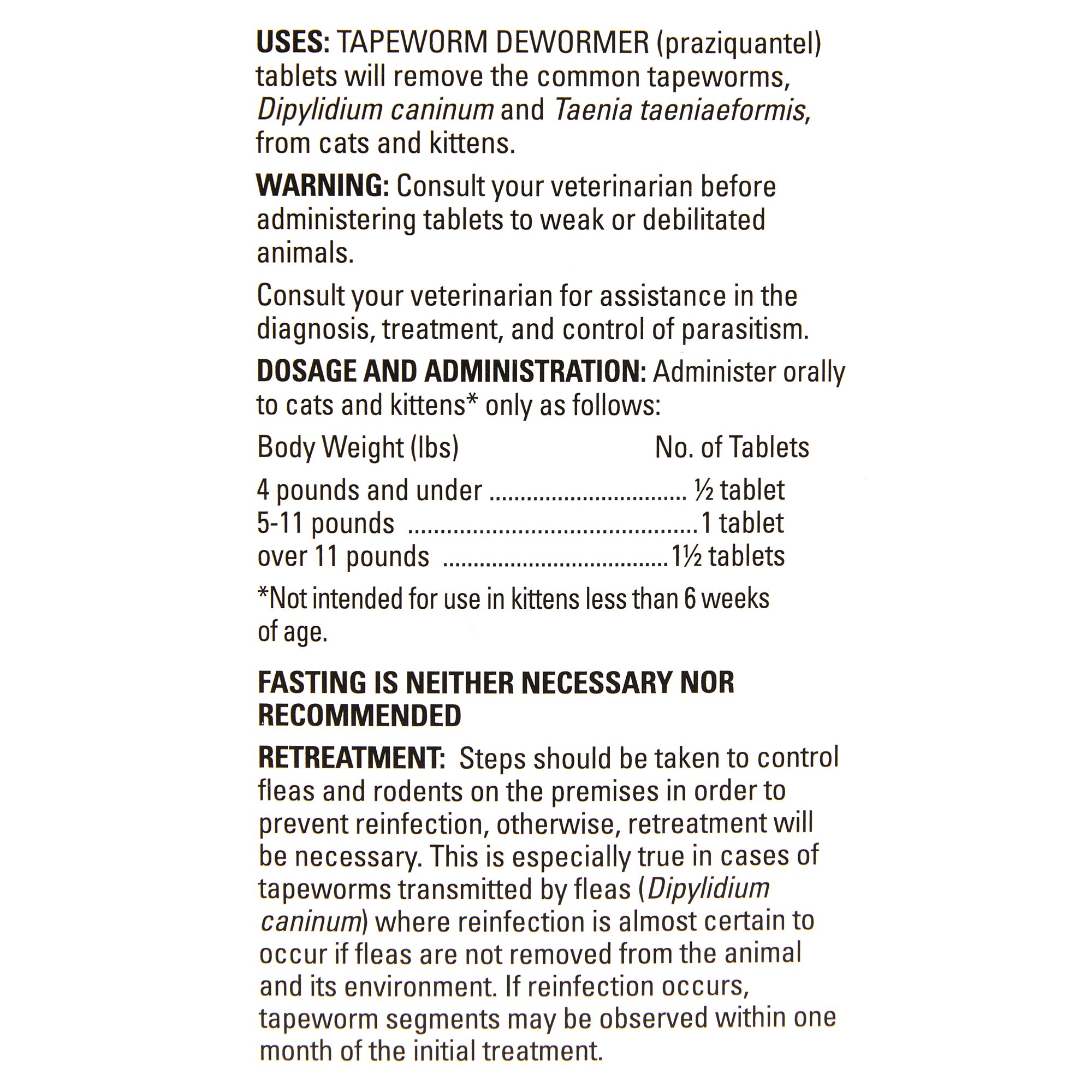 Dosage for tapeworm tabs cat