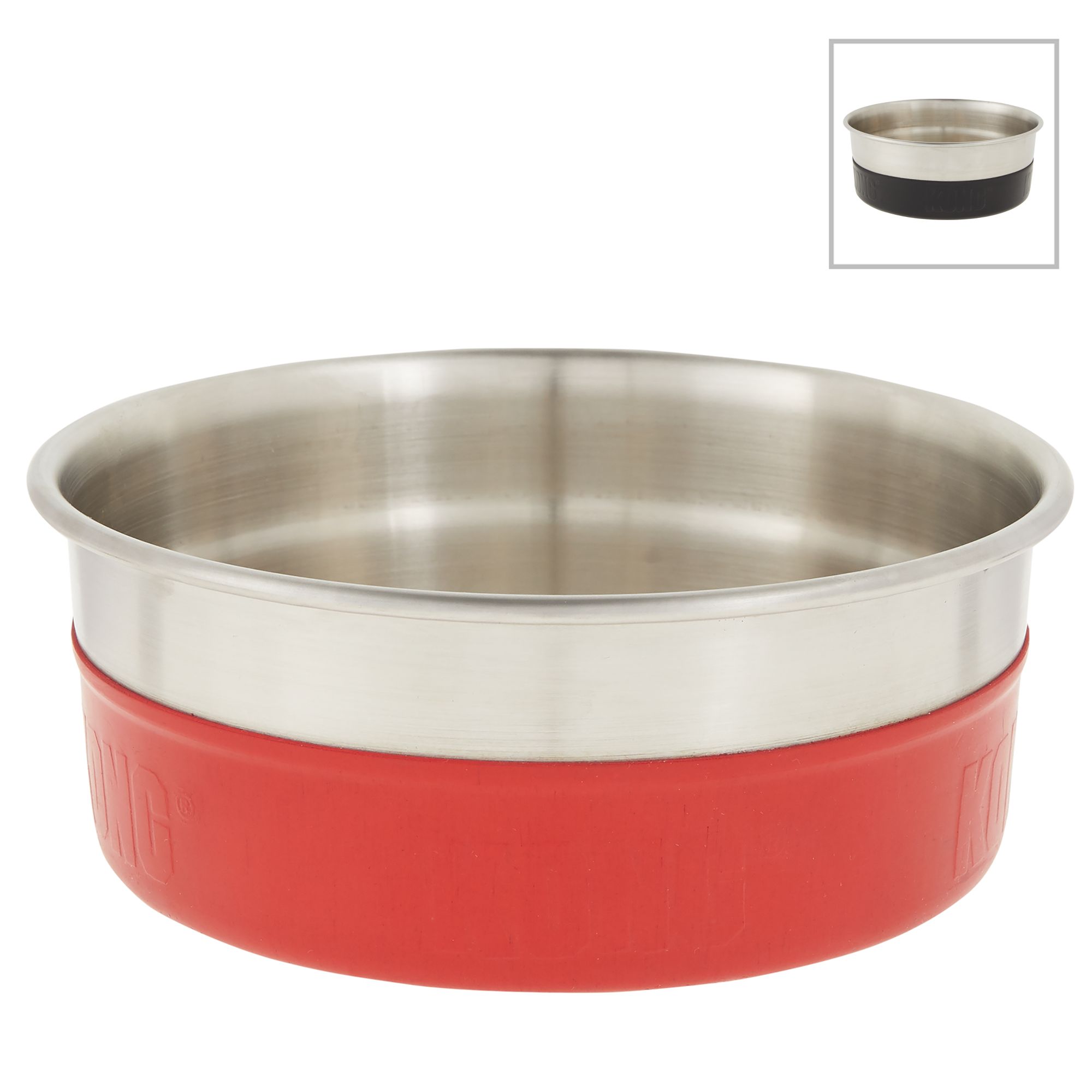 red plastic dog bowl