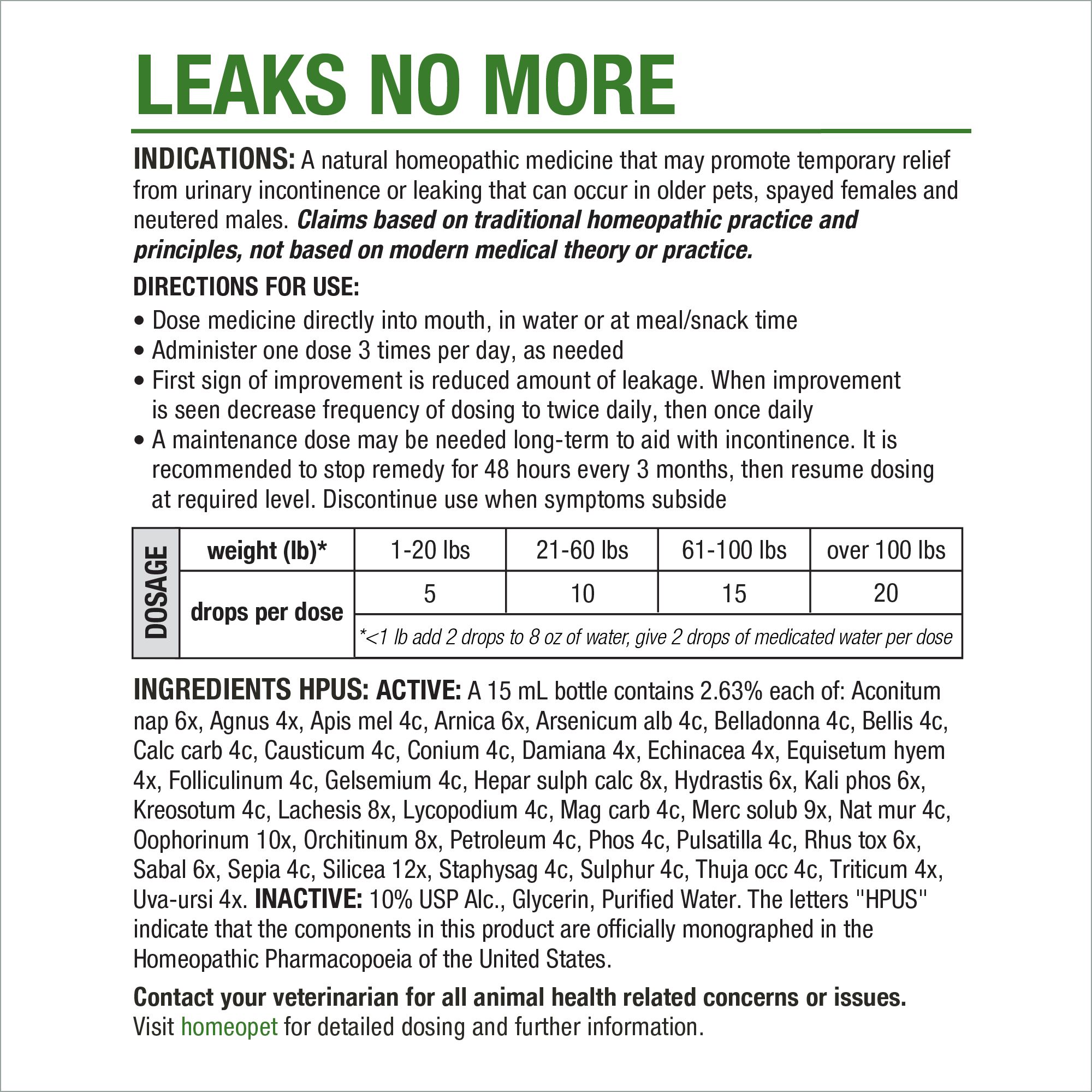 HomeoPet® Leaks No More Relief Small Pet Urinary Support Supplement - thumbnail 6