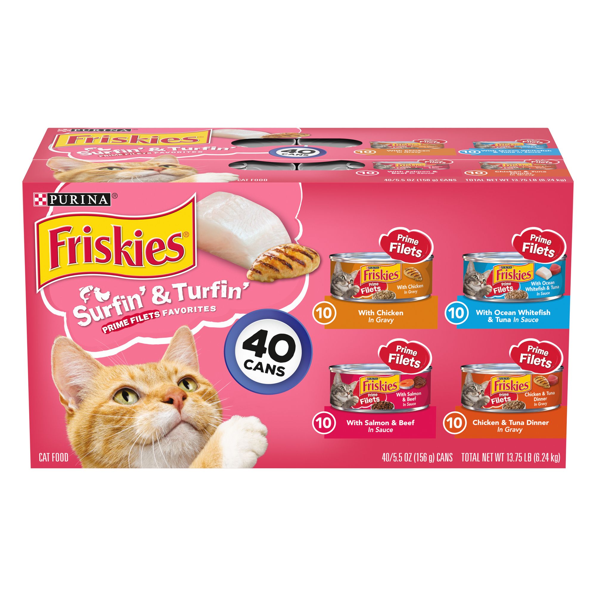 Friskies 40 Pack 5.5 oz Surfin and Turfin Prime Filet Variety Wet Cat Food