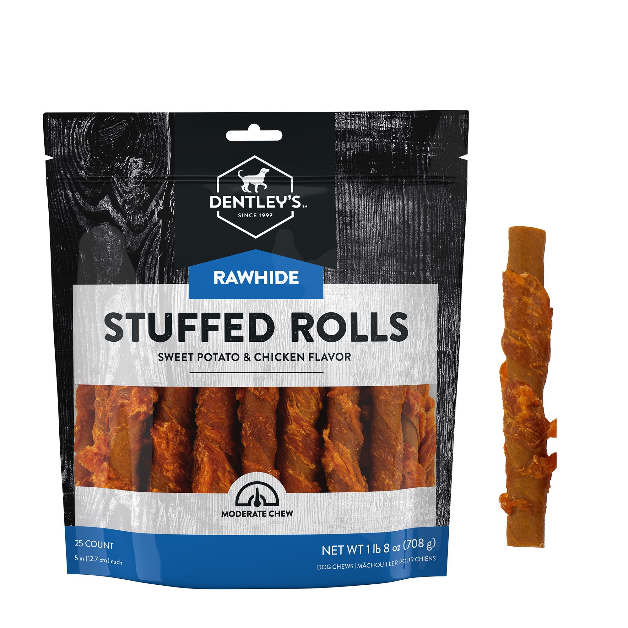 Dentley's&reg; Gourmet Rawhide Stuffed Rolls Dog Treats - Sweet Potato &amp; Chicken