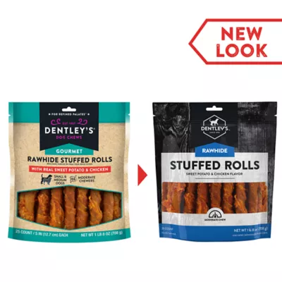 Product Dentley's® Gourmet Rawhide Stuffed Rolls Dog Treats - Sweet Potato & Chicken