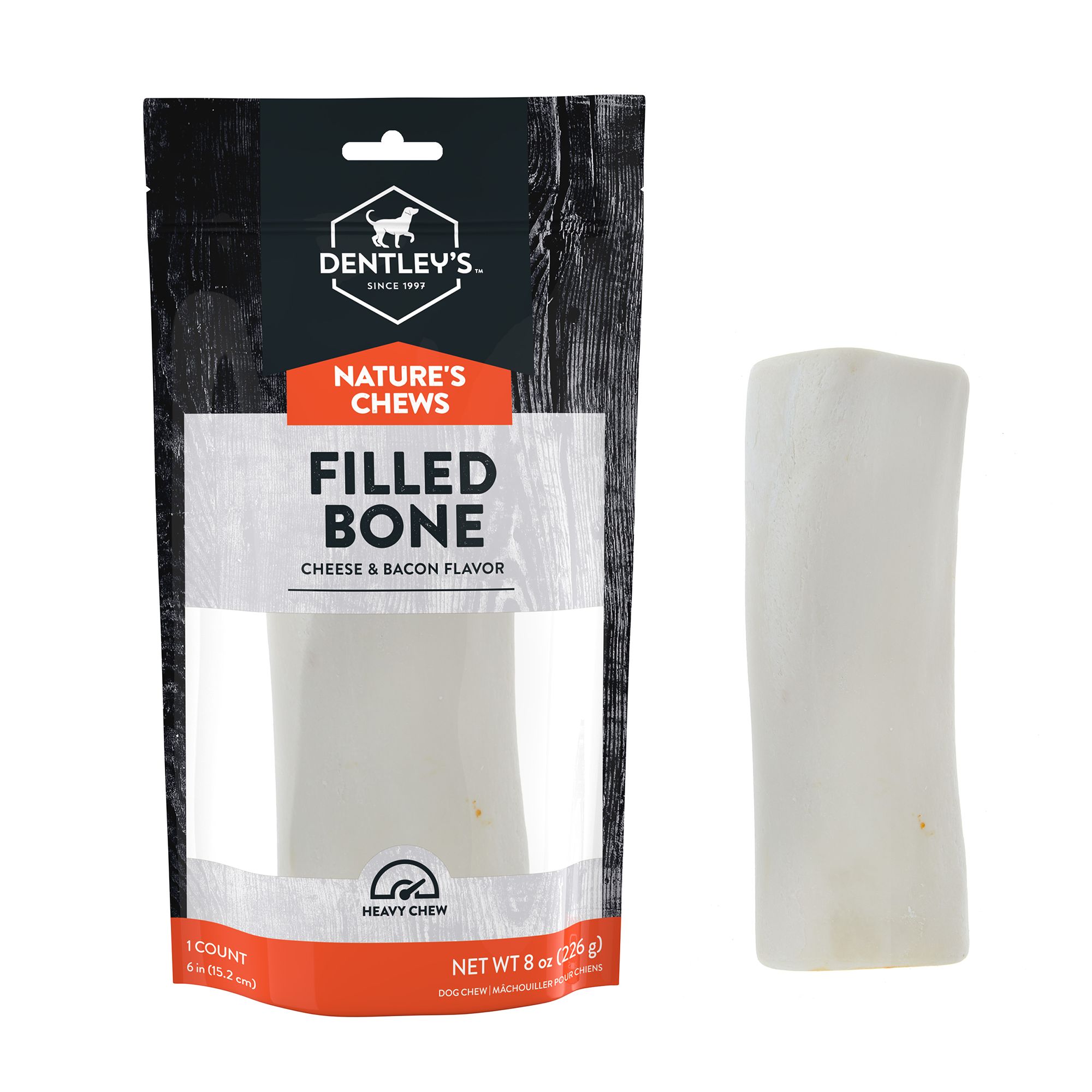 Dentley s Medium Filled Femur Bone Dog Chew Cheese Bacon