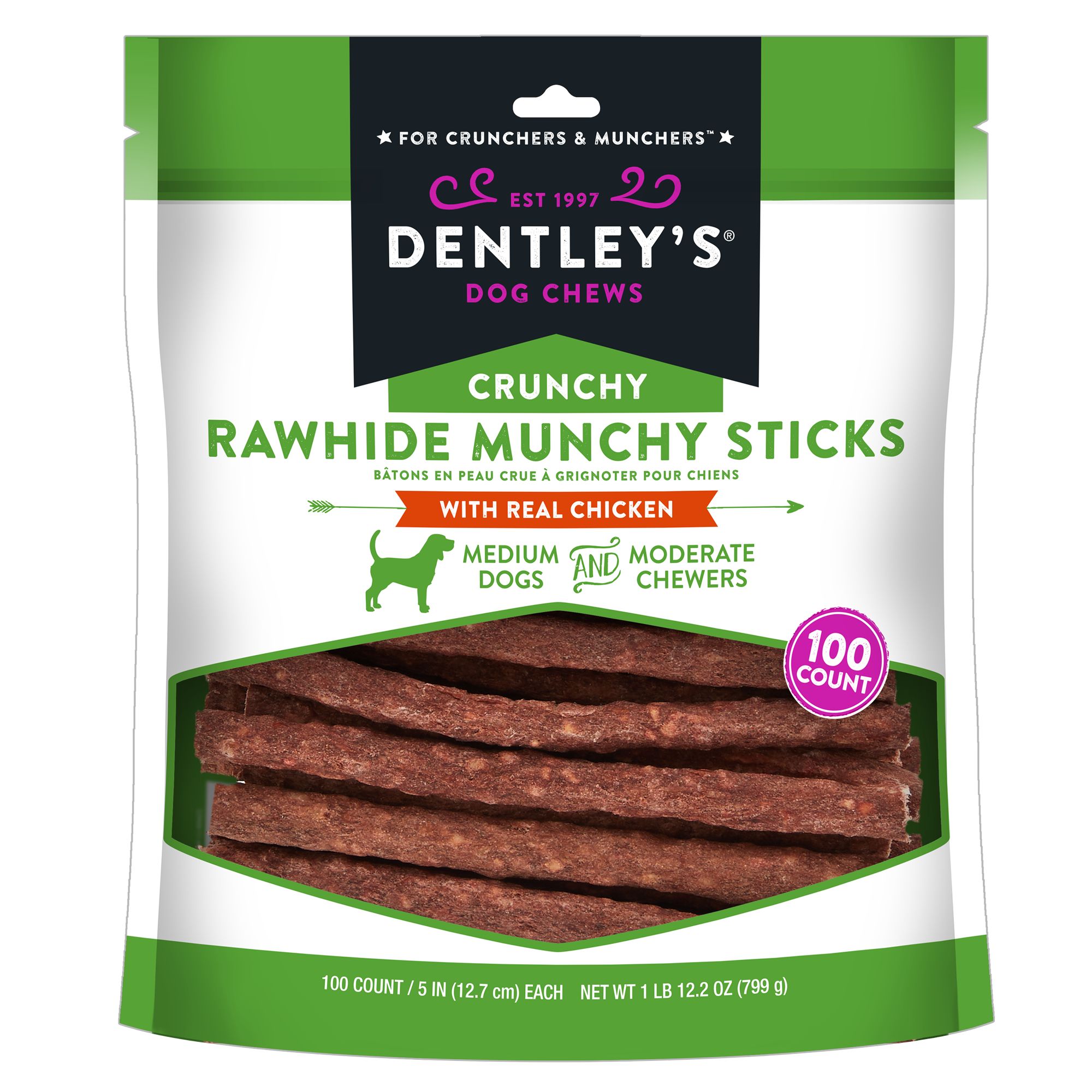 Dentley's® Crunchy Rawhide Munchy Stick Dog Treats Chicken dog