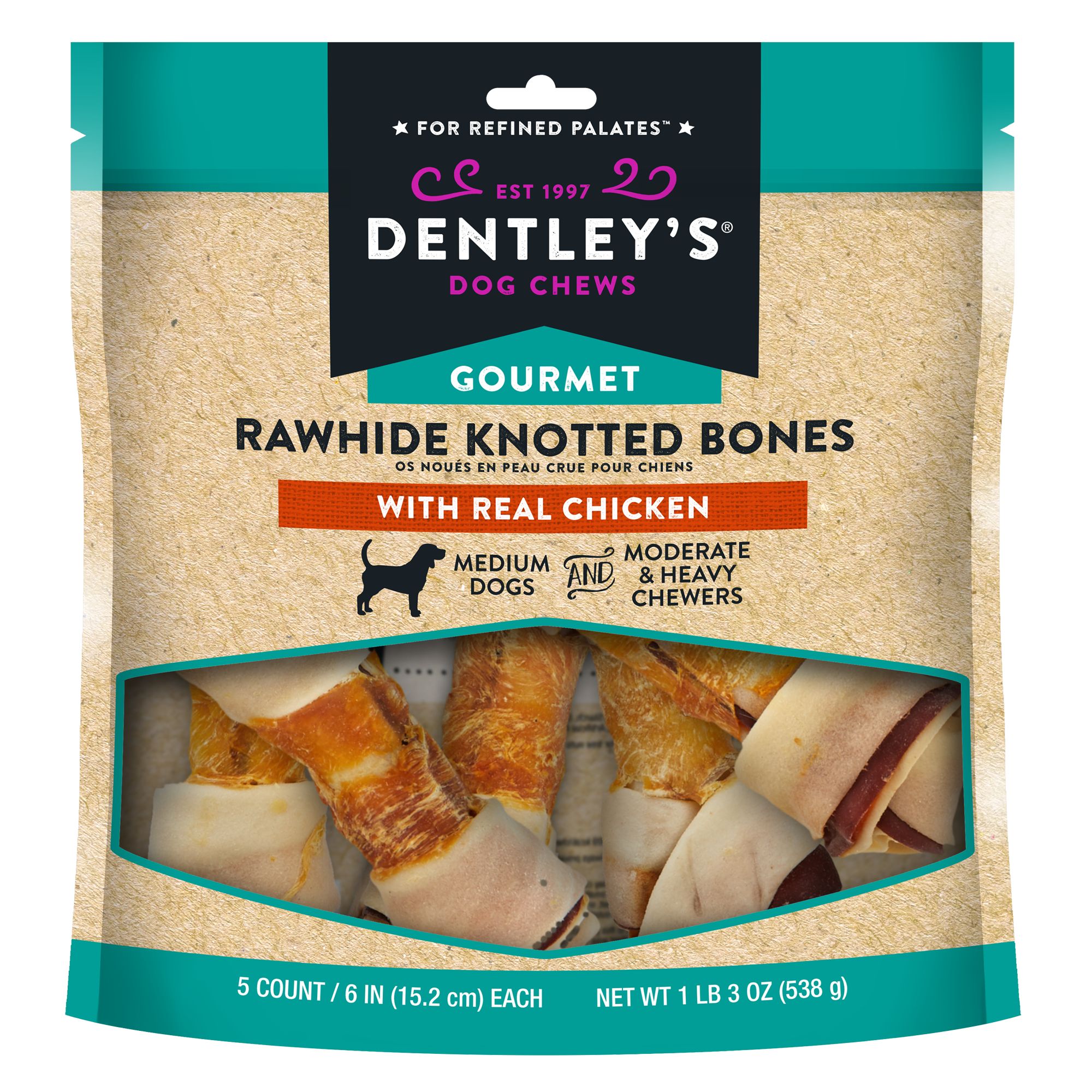 Dentley's® Gourmet Rawhide Knotted Bones Dog Treats - Chicken | dog ...