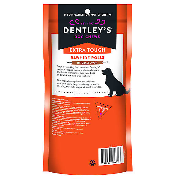 Dentley's Extra Tough Rawhide Rolls 7 Count with 1 Dog Waste Bag 