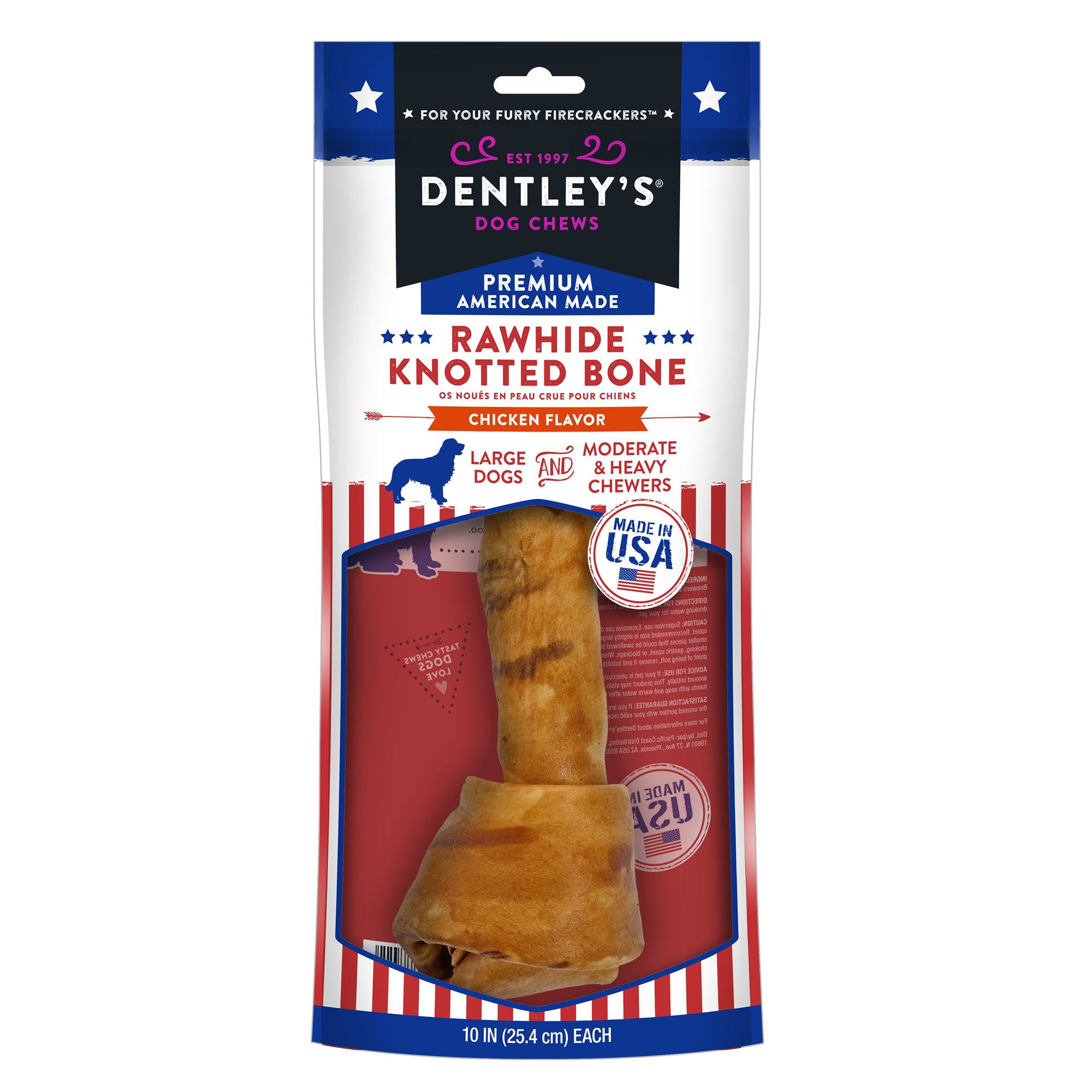 Dentley's® Premium American Made Rawhide Knotted Bone Chicken dog Bones & Rawhide PetSmart