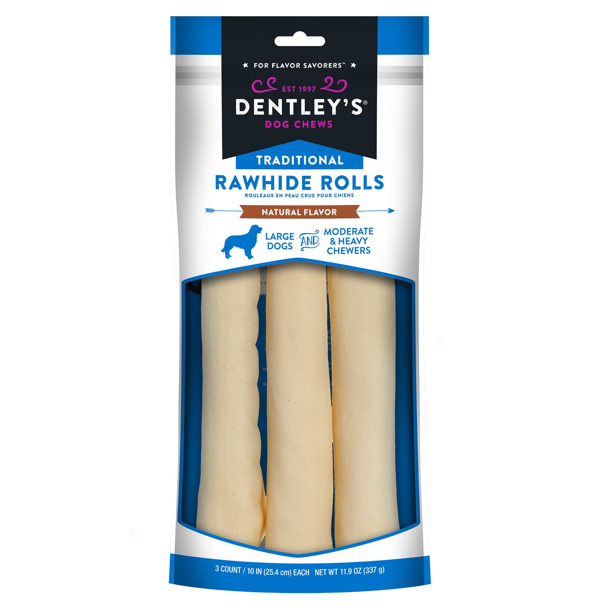 Dentley's® Traditional Rawhide Rolls Dog Treats dog Bones & Rawhide