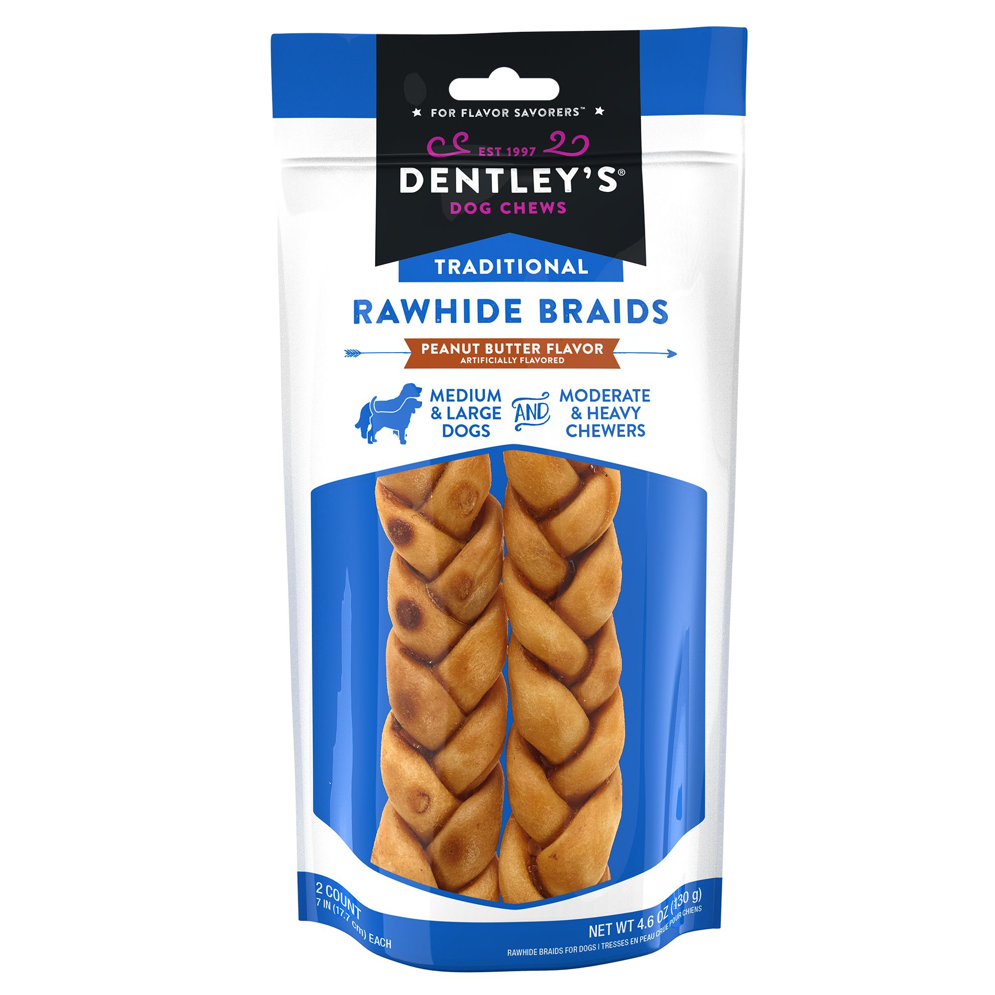 Dentley's® Traditional Rawhide Braids Dog Treats Peanut Butter dog Bones & Rawhide PetSmart