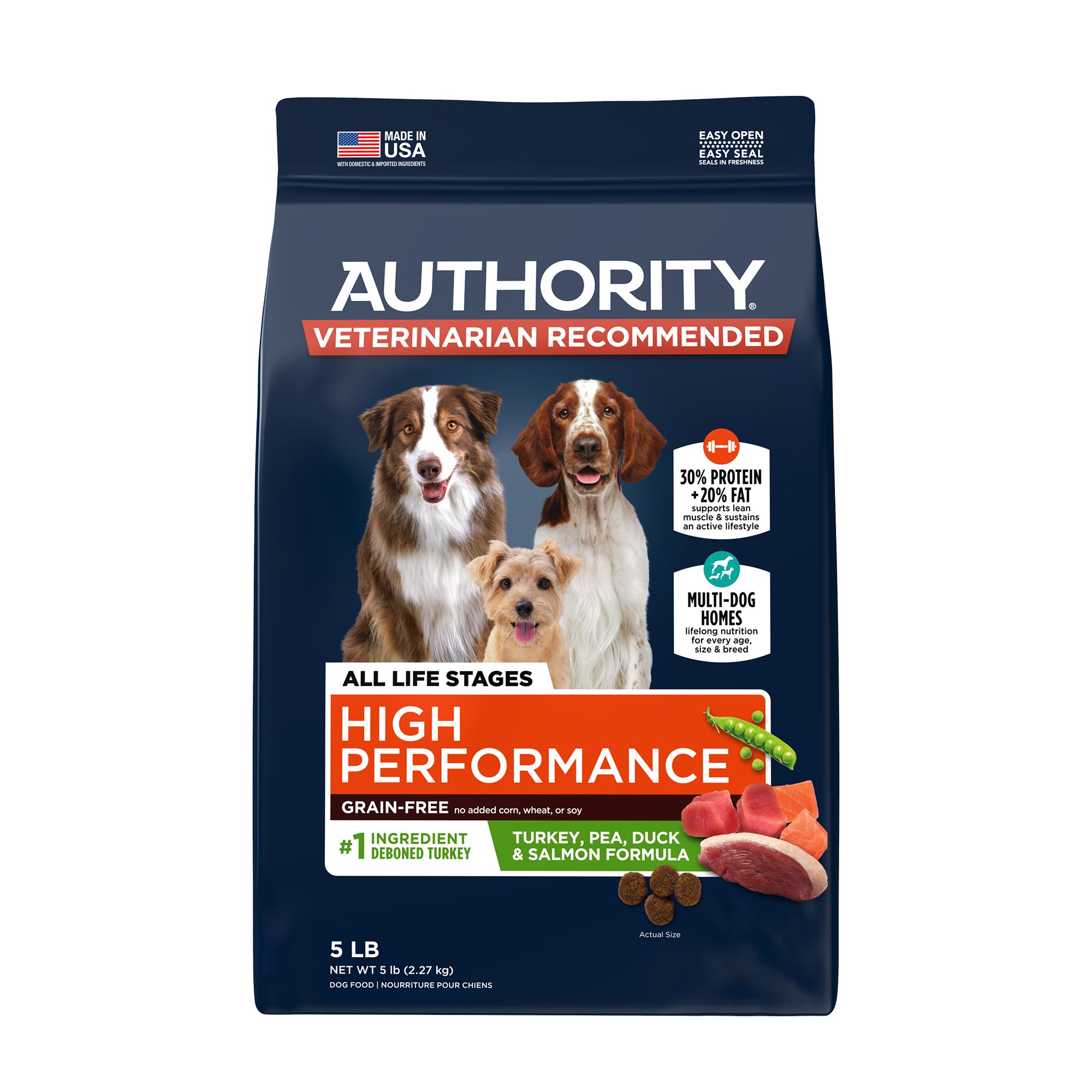 Authority High Performance All Life Stages Dog Food Turkey Pea Duck Salmon Grain Free Dog Dry Food Petsmart
