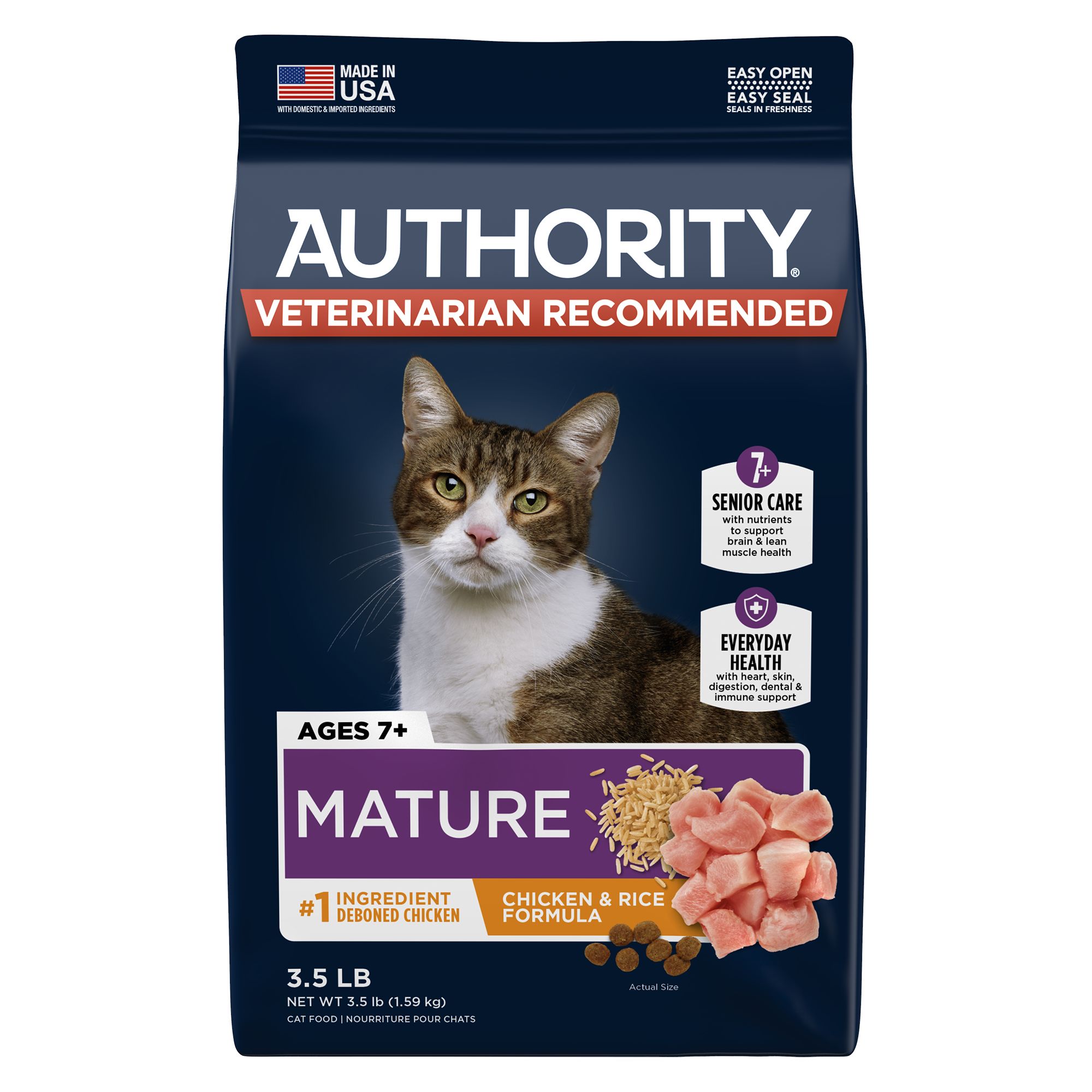 Authority Everyday Health Senior Dry Cat Food Chicken Rice With Grain