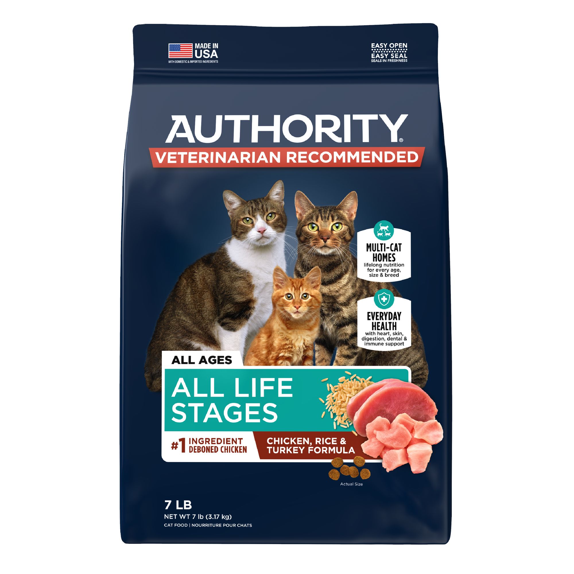 Authority Everyday Health All Life Stages Dry Cat Food Chicken Rice Turkey With Grain