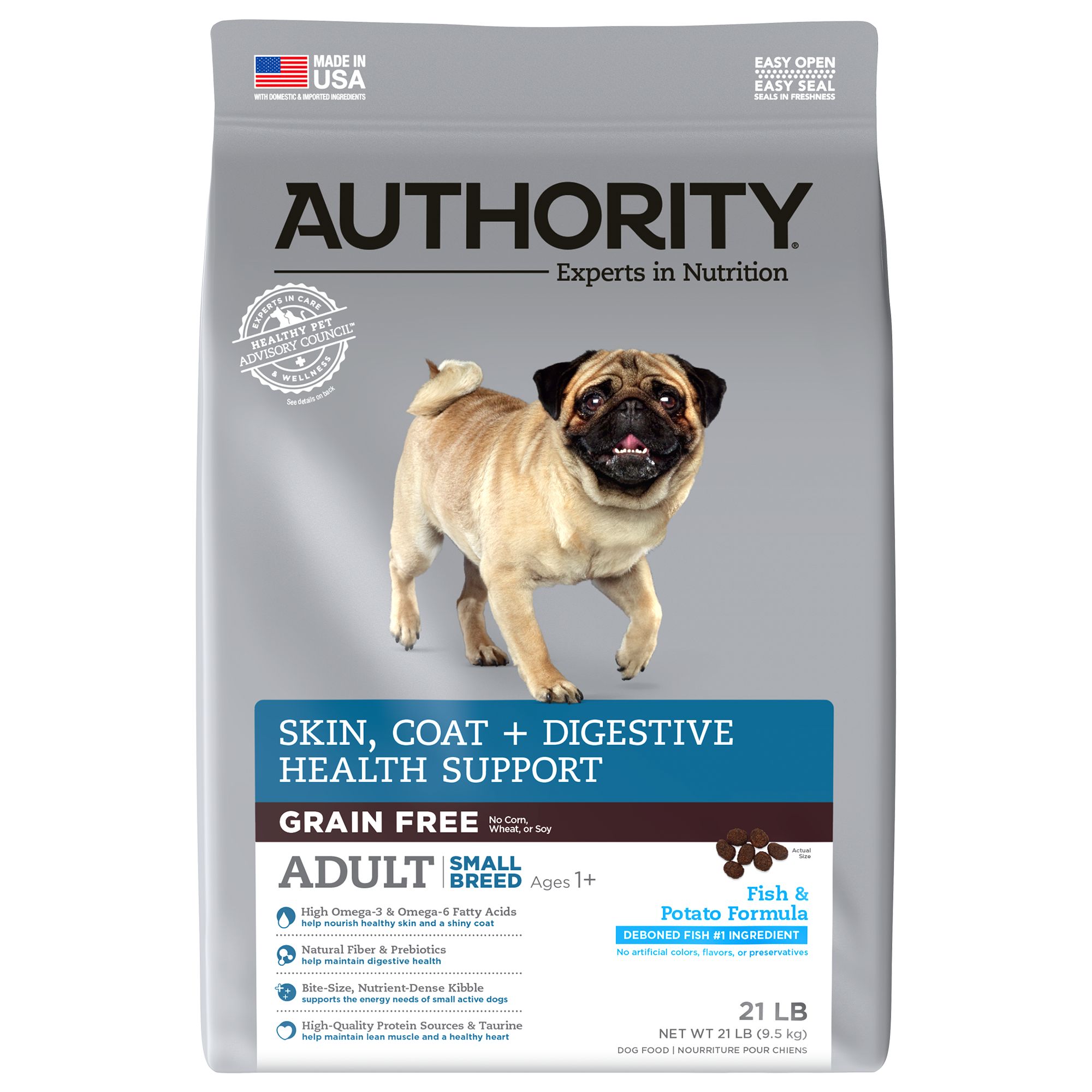 Authority Skin Coat Digestive Health Small Breed Adult Dog Food Grain Free Fish Potato