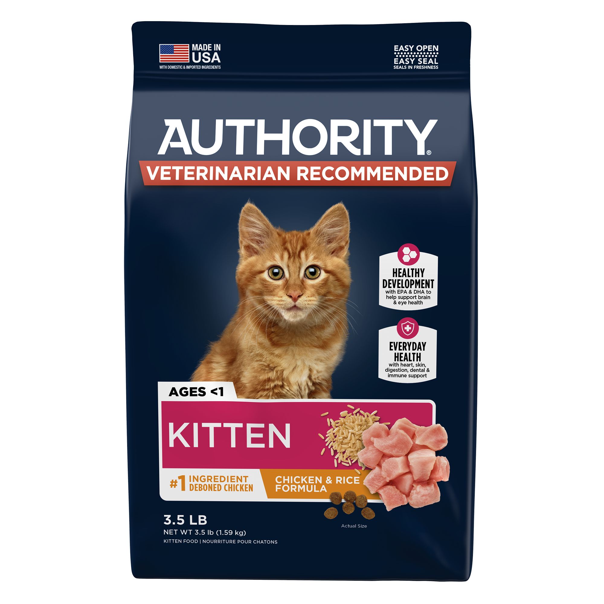 Authority® Everyday Health Kitten Dry Cat Food Chicken & Rice, With