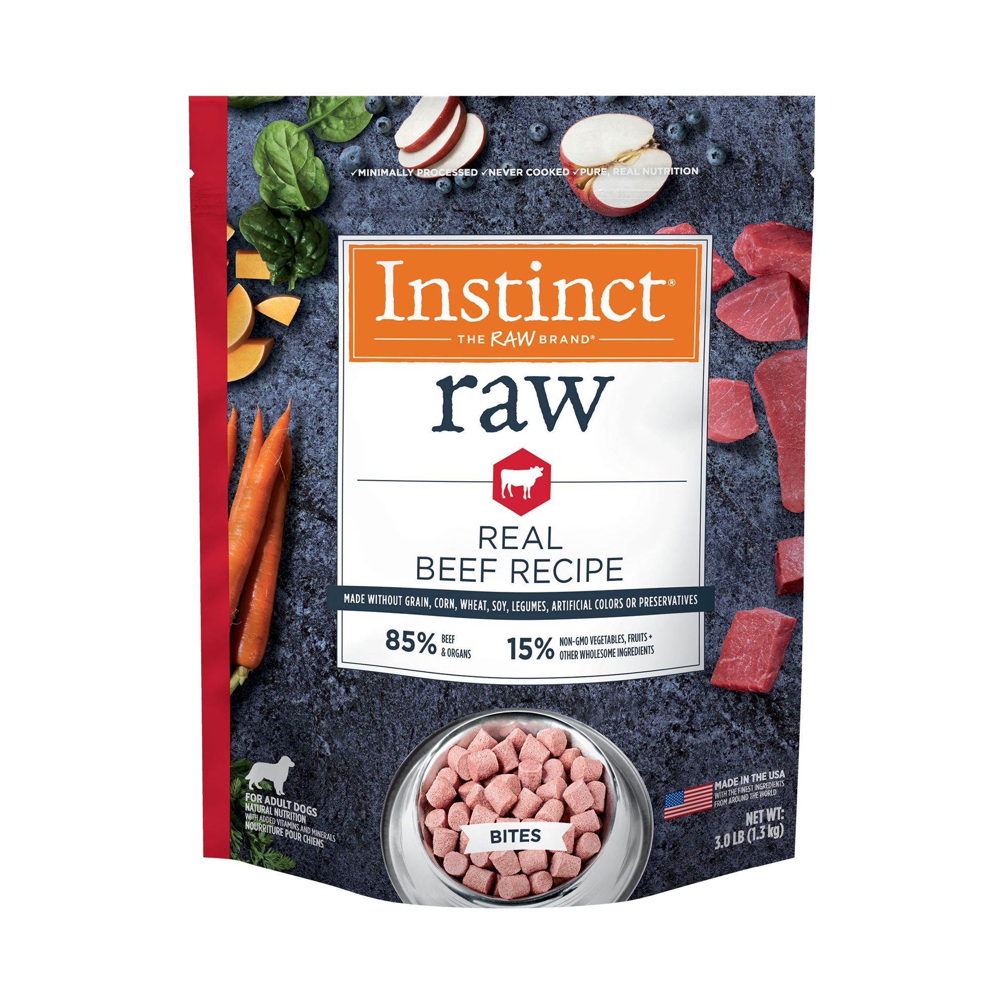 Instinct Raw Bites Adult Frozen Dog Food Raw Grain Free Beef