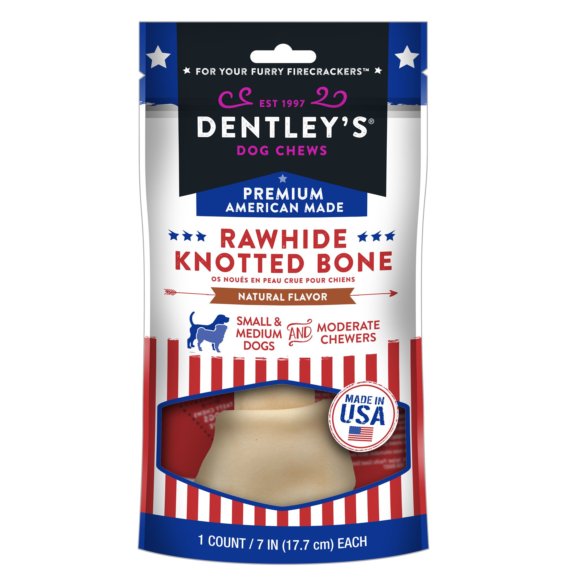 Dentley's® Premium American Made Rawhide Knotted Bone Dog Treat dog
