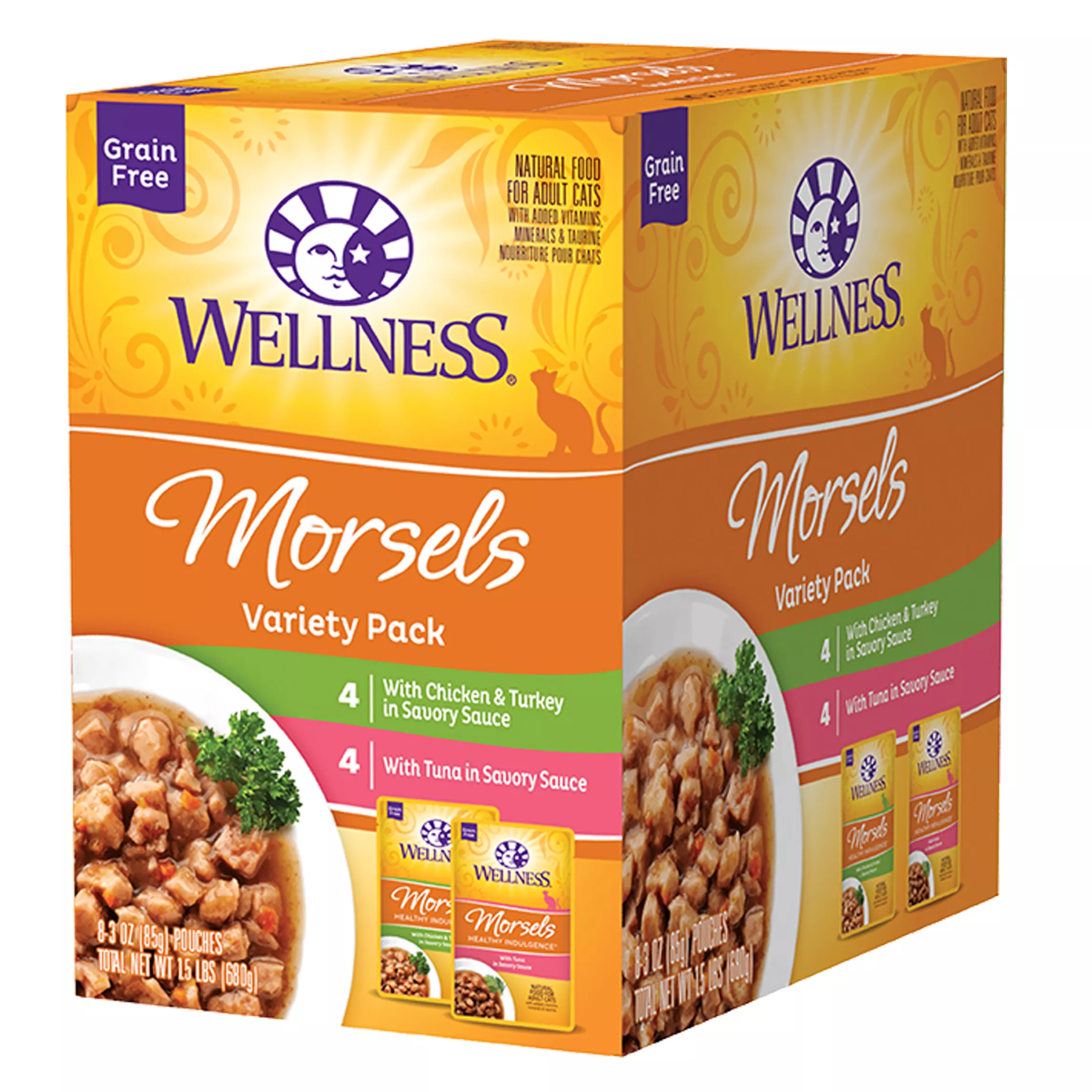 Wellness Morsels Wet Cat Food Variety Pack - Natural, Grain Free, Variety Pack, 8 CT, 24 OZ