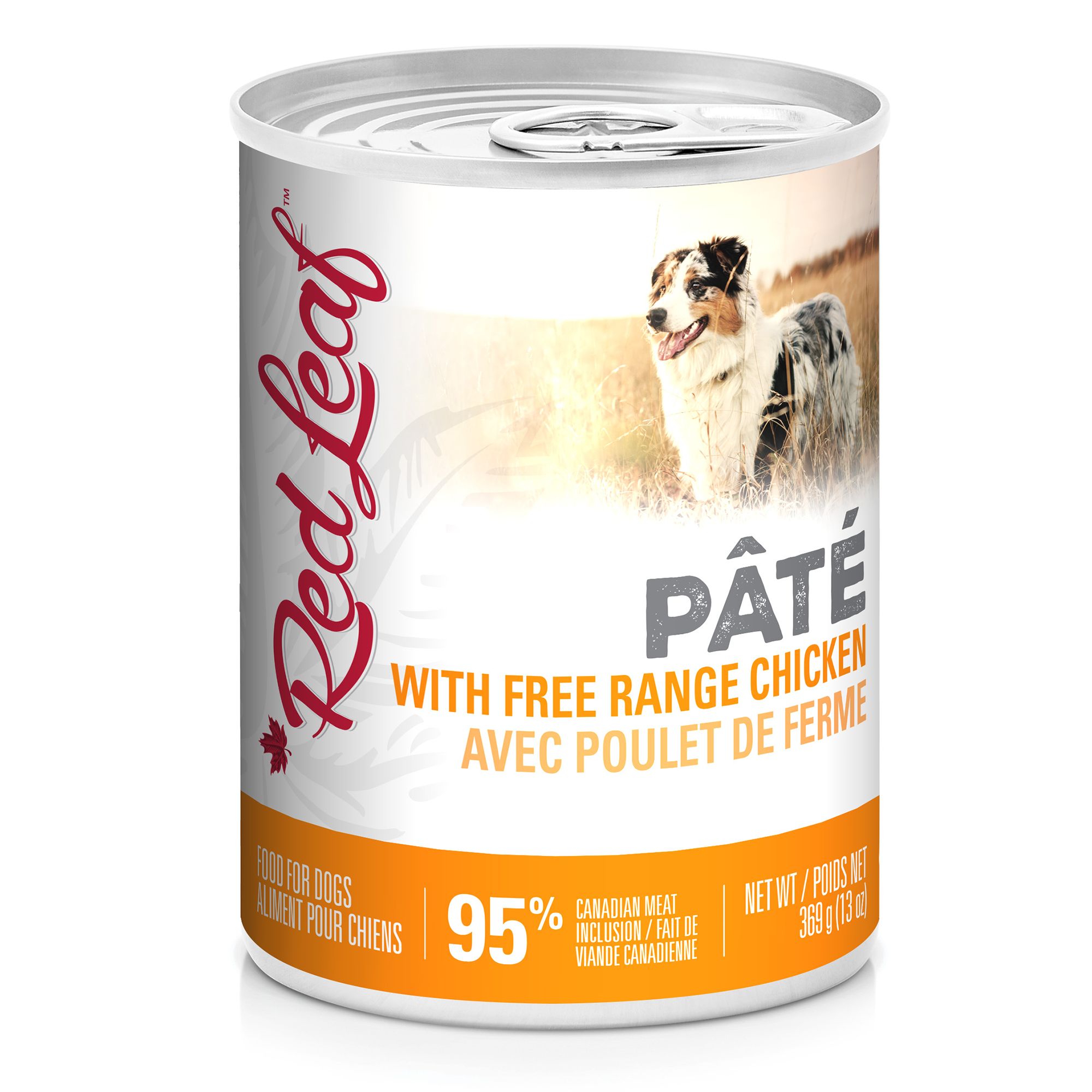 can of red leaf wet dog food
