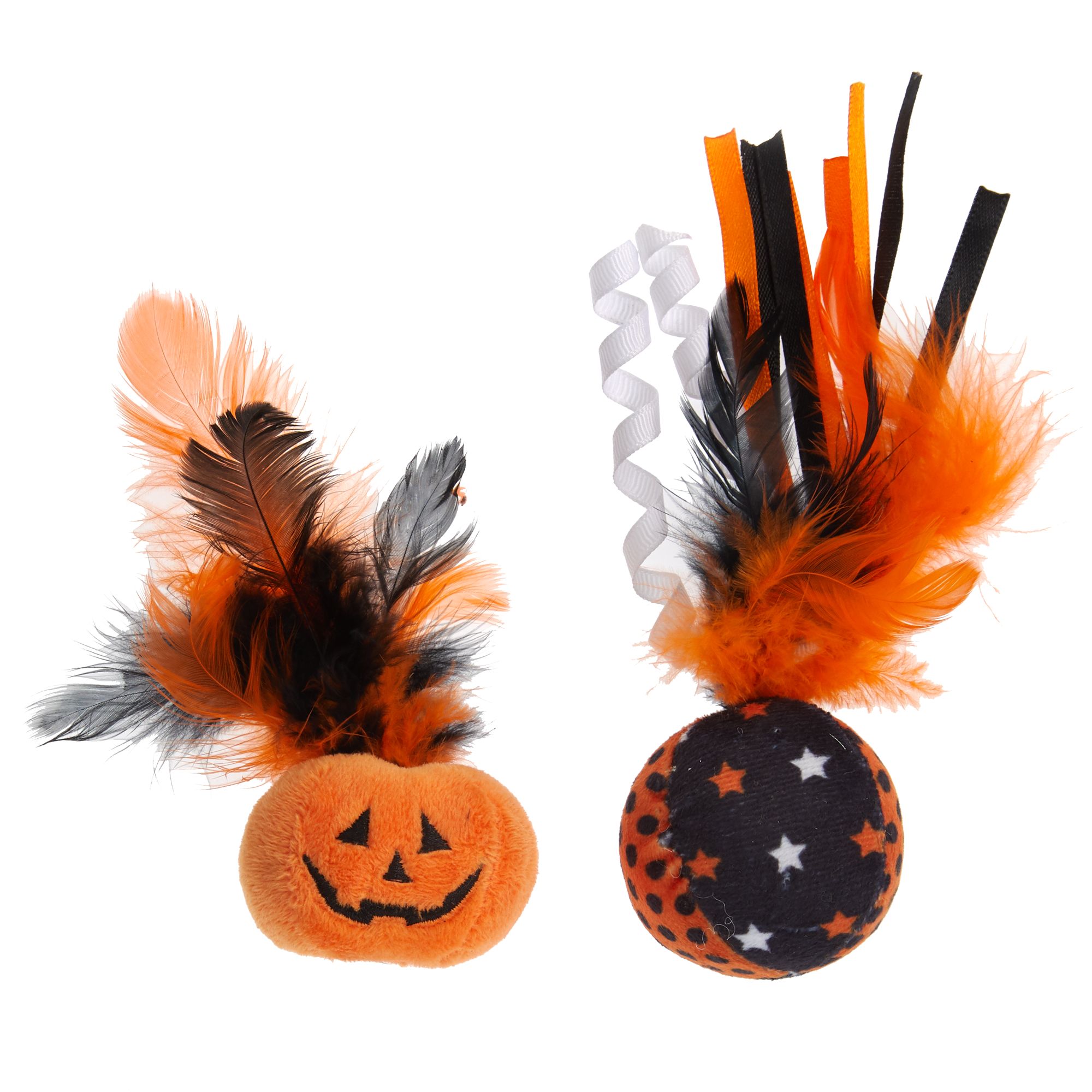 Thrills & Chills&trade; Halloween Pumpkin & Ball Feather Cat Toys - 2 Pack