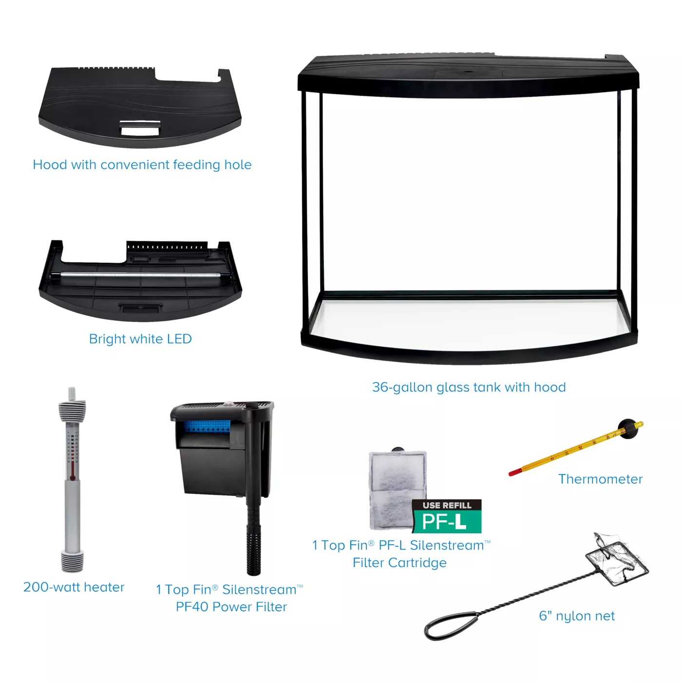 Top Fin® Bow Front Aquarium Starter Kit - 36 Gallon