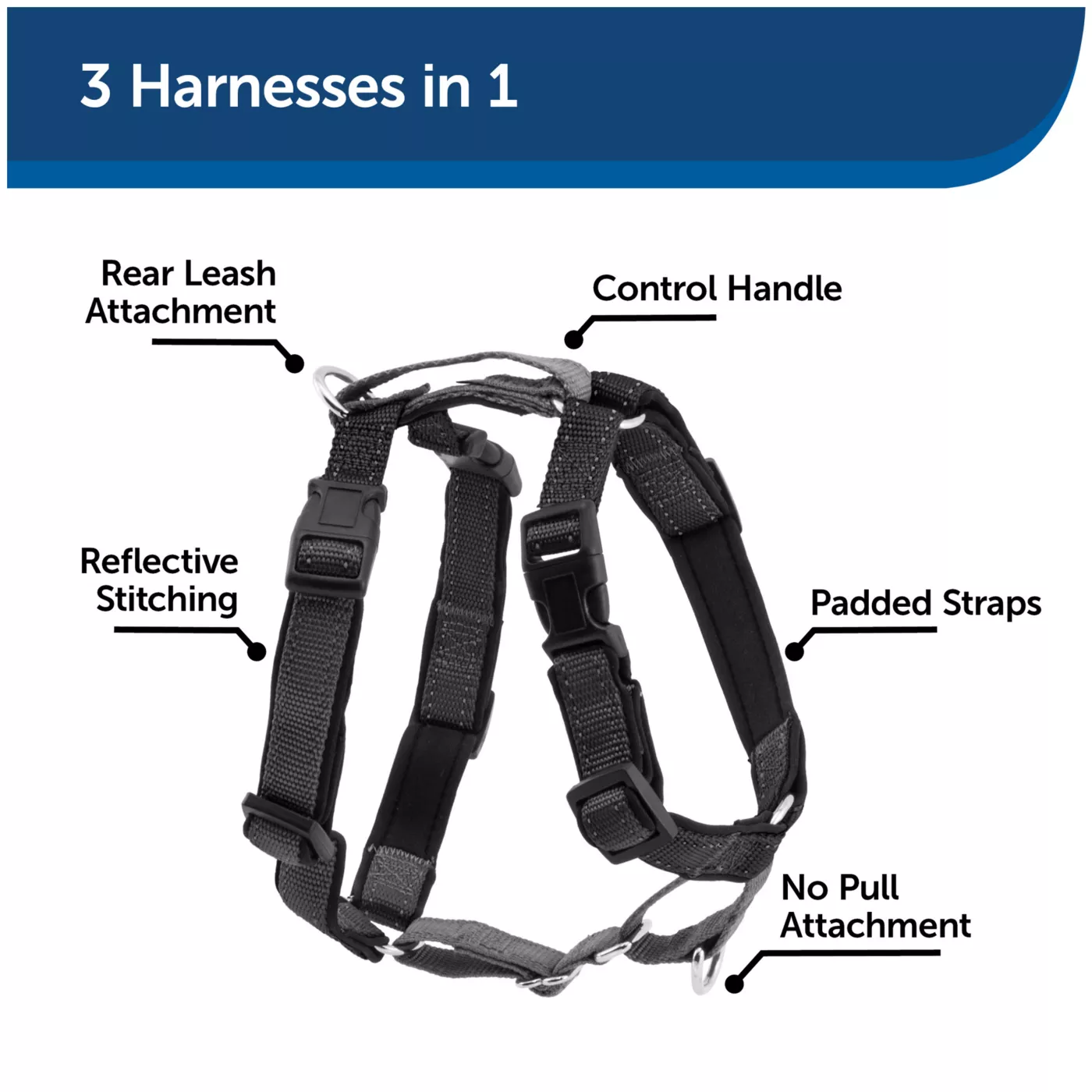 PetSafe 3 in 1 Harness with Two Point Control Leash No Pull Harness Black