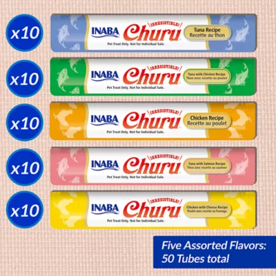 Product Inaba Churu Puree Lickable Cat Treat Variety Pack - Tuna & Chicken, 50 Count