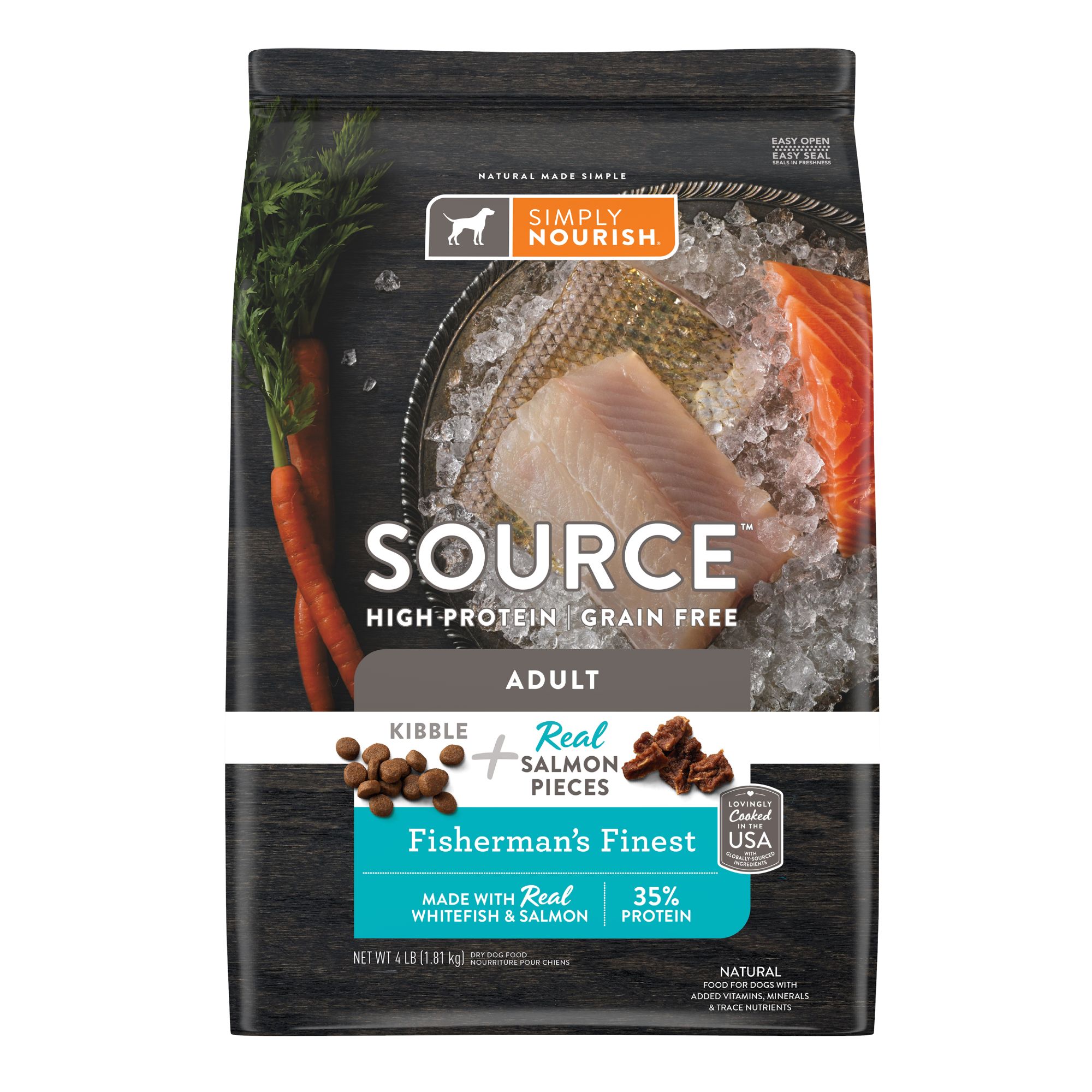 Simply Nourish Source Kibble Adult Dry Dog Food Salmon High Protein Grain Free