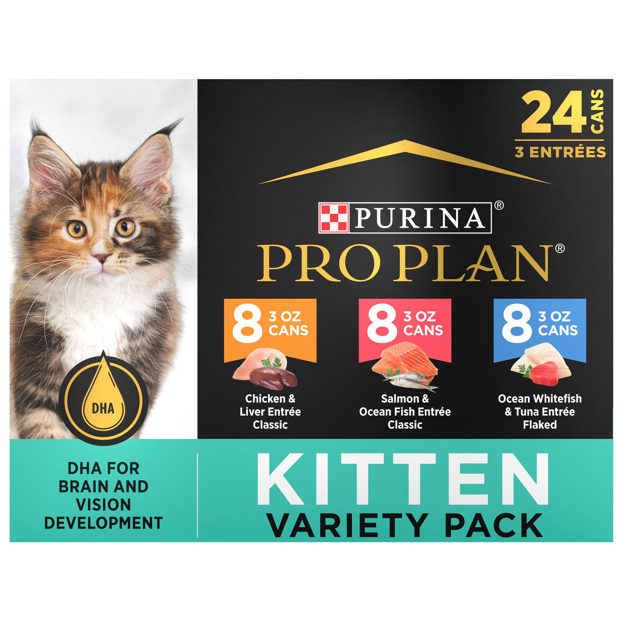 Purina Pro Plan Wet Kitten Food Variety Pack Focus Kitten Favorites 24 3 oz. Cans