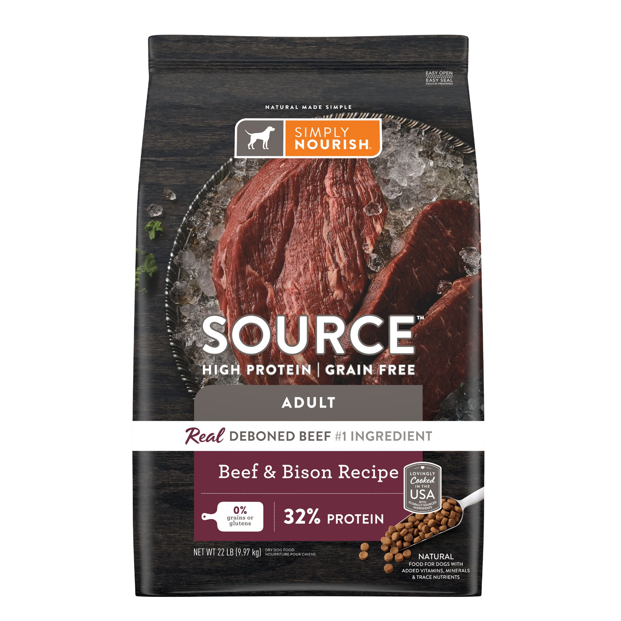 Simply Nourish Source Adult Dry Dog Food Beef Bison