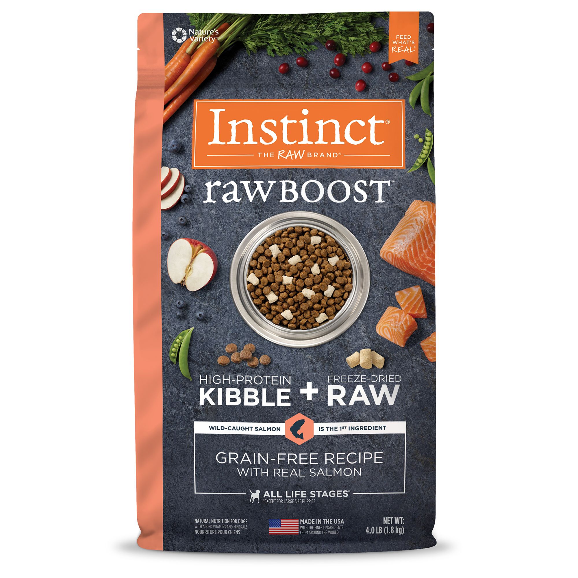 Instinct Raw Boost Kibble Freeze Dried Raw All Life Stages Dry Dog Food Raw Grain Free Salmon