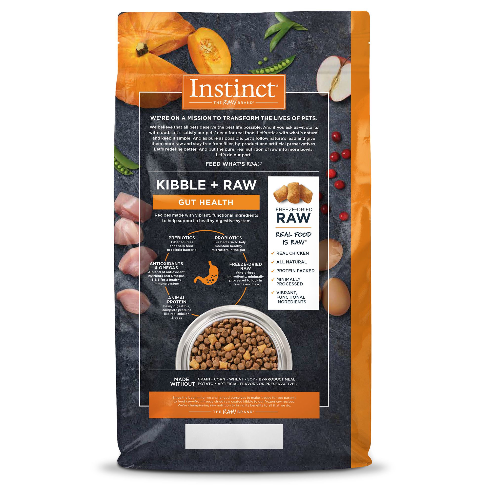 Instinct Raw Boost Gut Health Kibble Freeze Dried Raw Adult Dry Dog Food Grain Free Chicken