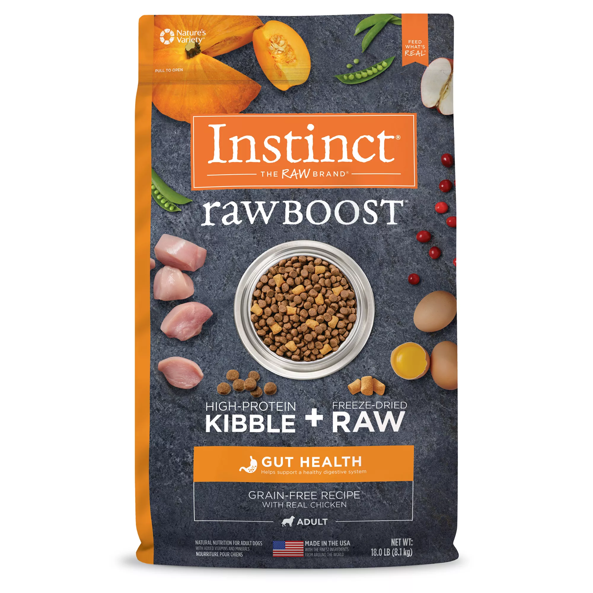 Instinct® Raw Boost Gut Health Kibble + Freeze-Dried Raw Adult Dry Dog Food - Grain Free, Chicken