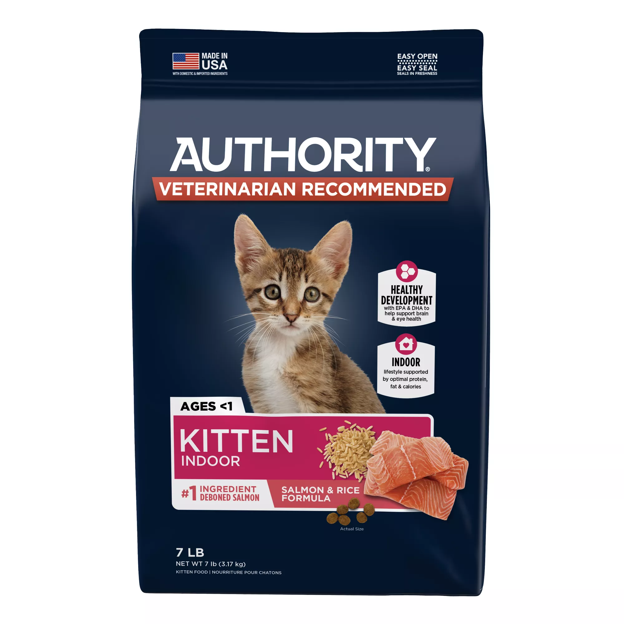 Authority® Everyday Health Indoor Kitten Cat Dry Food - Salmon & Rice, With-Grain