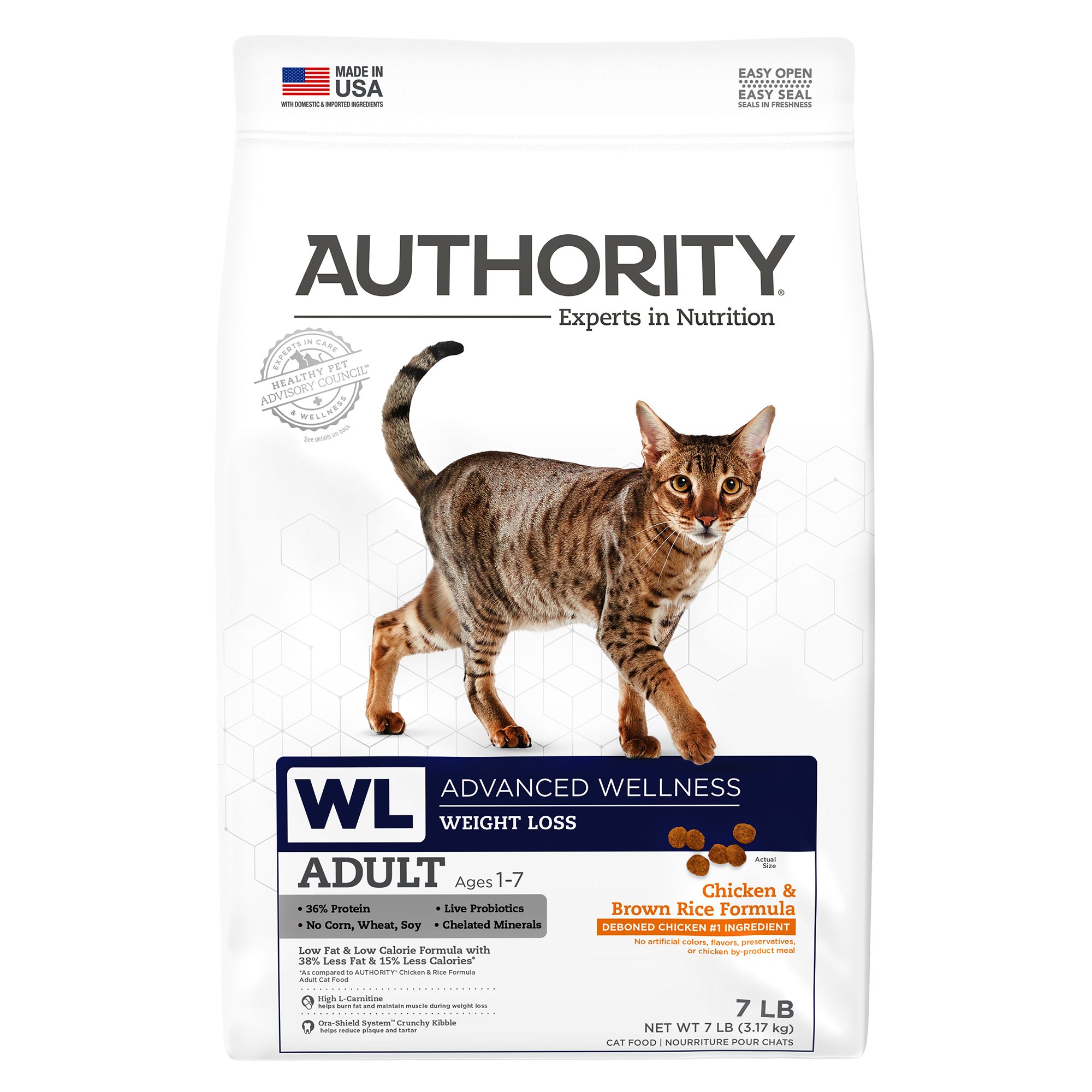 Authority Advanced Wellness Weight Loss Adult Cat Dry Food Chicken Brown Rice