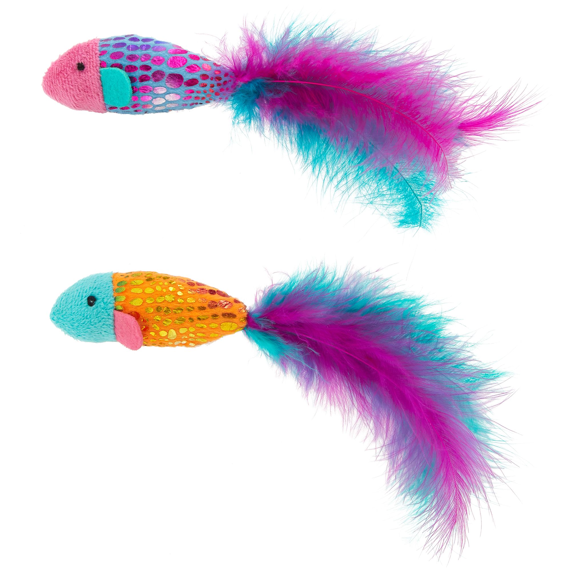 Whisker City Sparkle Fish Feathers Cat Toys 2 Pack