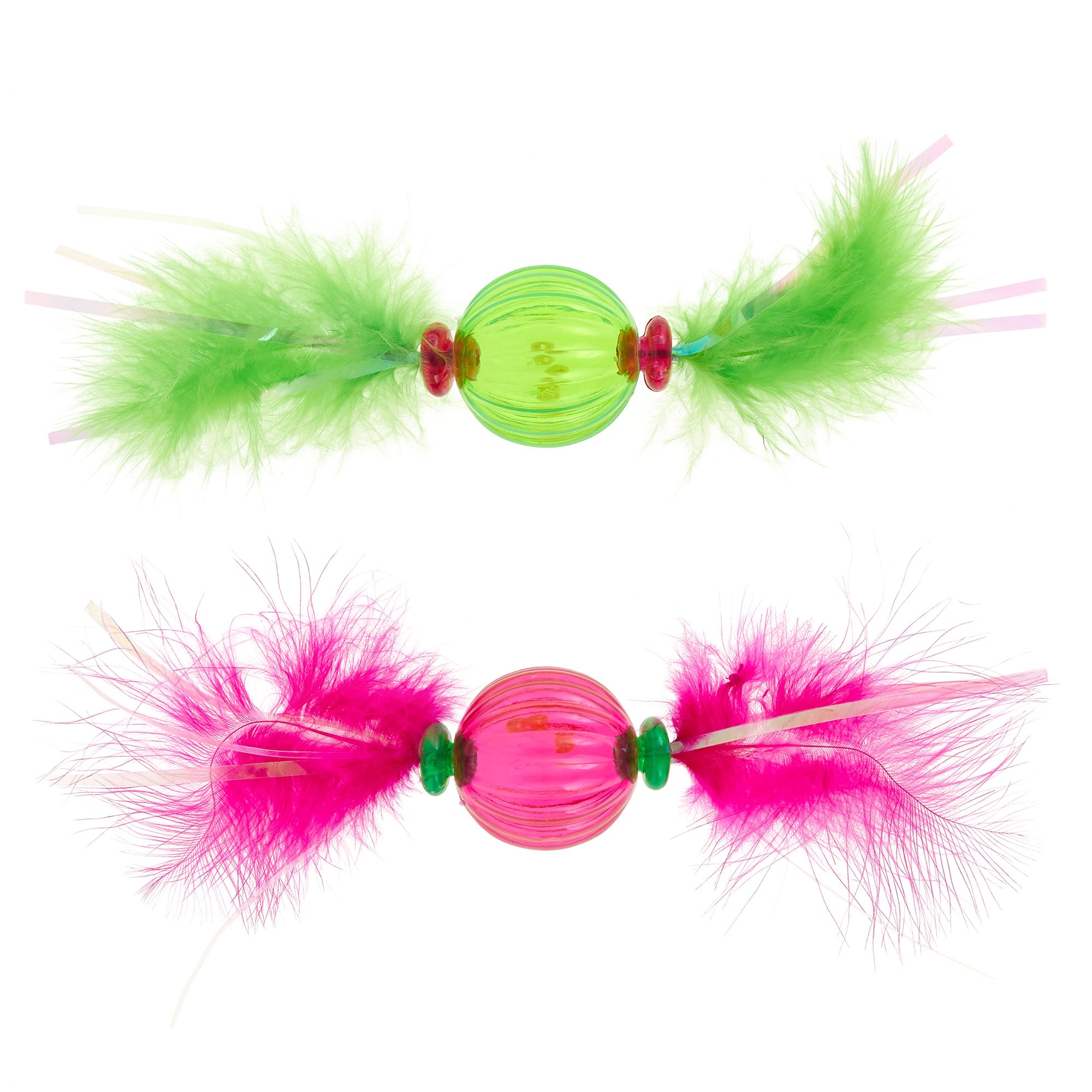Zanies FIESTA ROLLER FEATHER & RATTLE CAT PLAY TOY Spoil Your Kitty 3 Fun Colors 